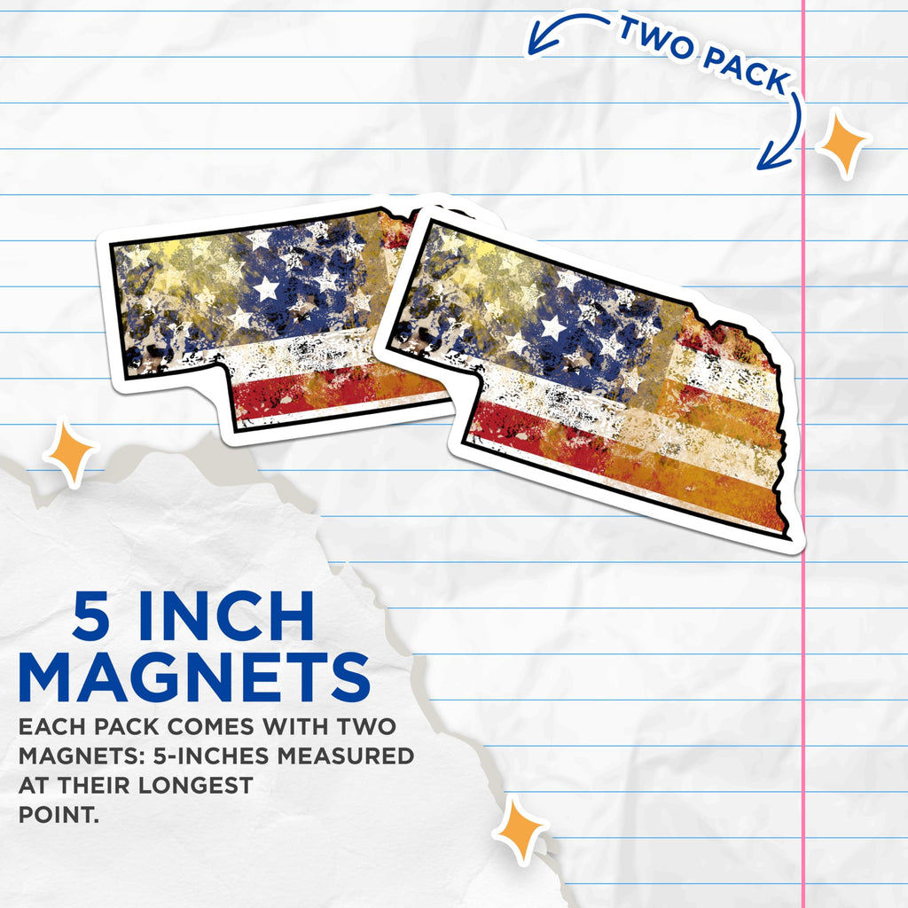 (2 Pack) Nebraska Flag Magnets - Patriotic Home Decor - State Pride Souvenir - 5" On Longest Side - Premium Magnet - for Cars, Refrigerators, Toolboxes, Lockers - Made in USA - MAG18979