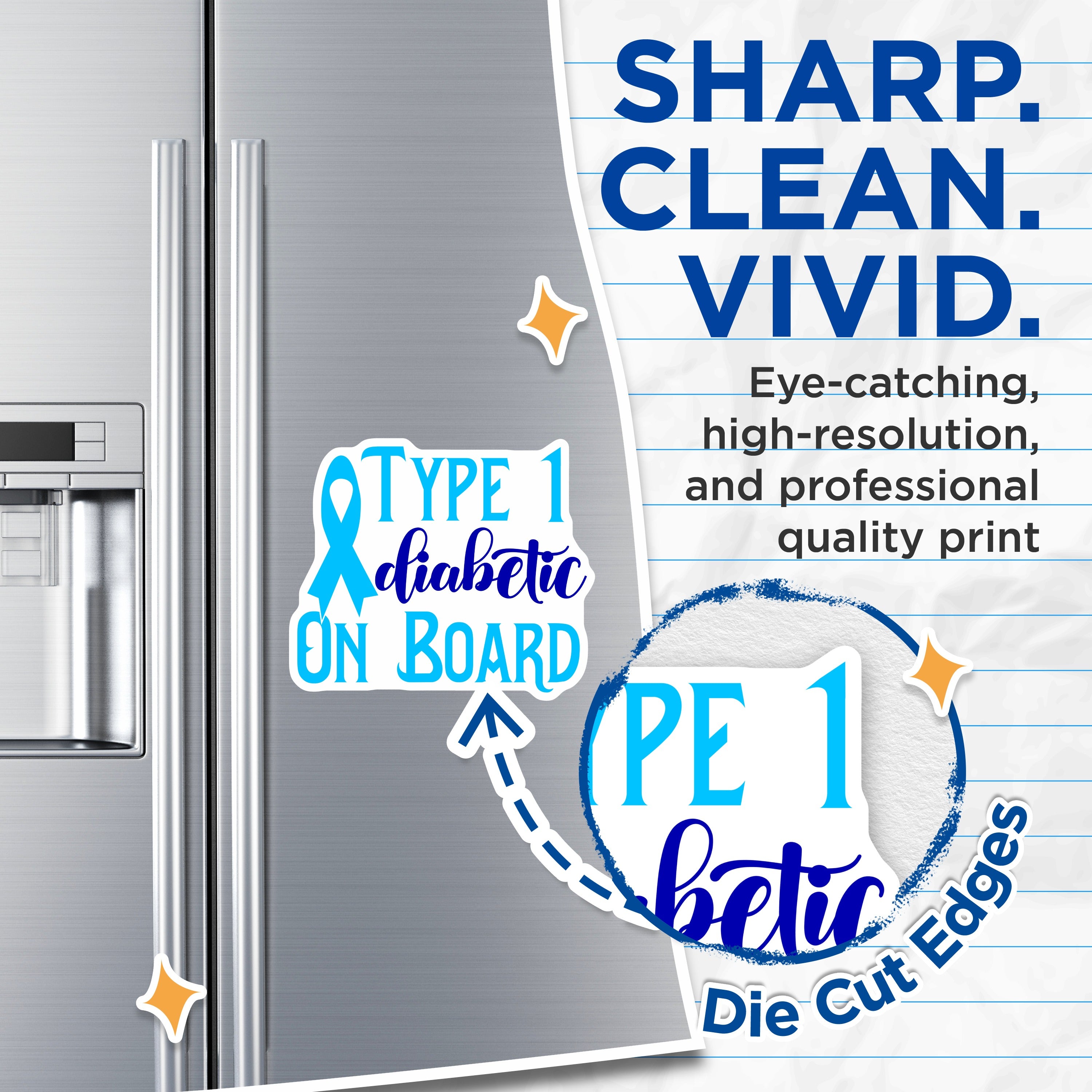 (2 Pack) Type 1 Diabetic On Board Magnets - Medical Alert Safety Vehicle - Diabetes Awareness Auto Decal - 5 Inches On Longest Side - Thick Durable Magnet - Made in USA - MAG39535