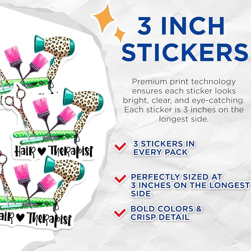 (3 Pack) Hair Therapist Decals - Hairdresser Sticker - Hair Salon Decor - 3 Inches On Longest Side - Easy Peel & Apply - Made in USA - 3MCS6330