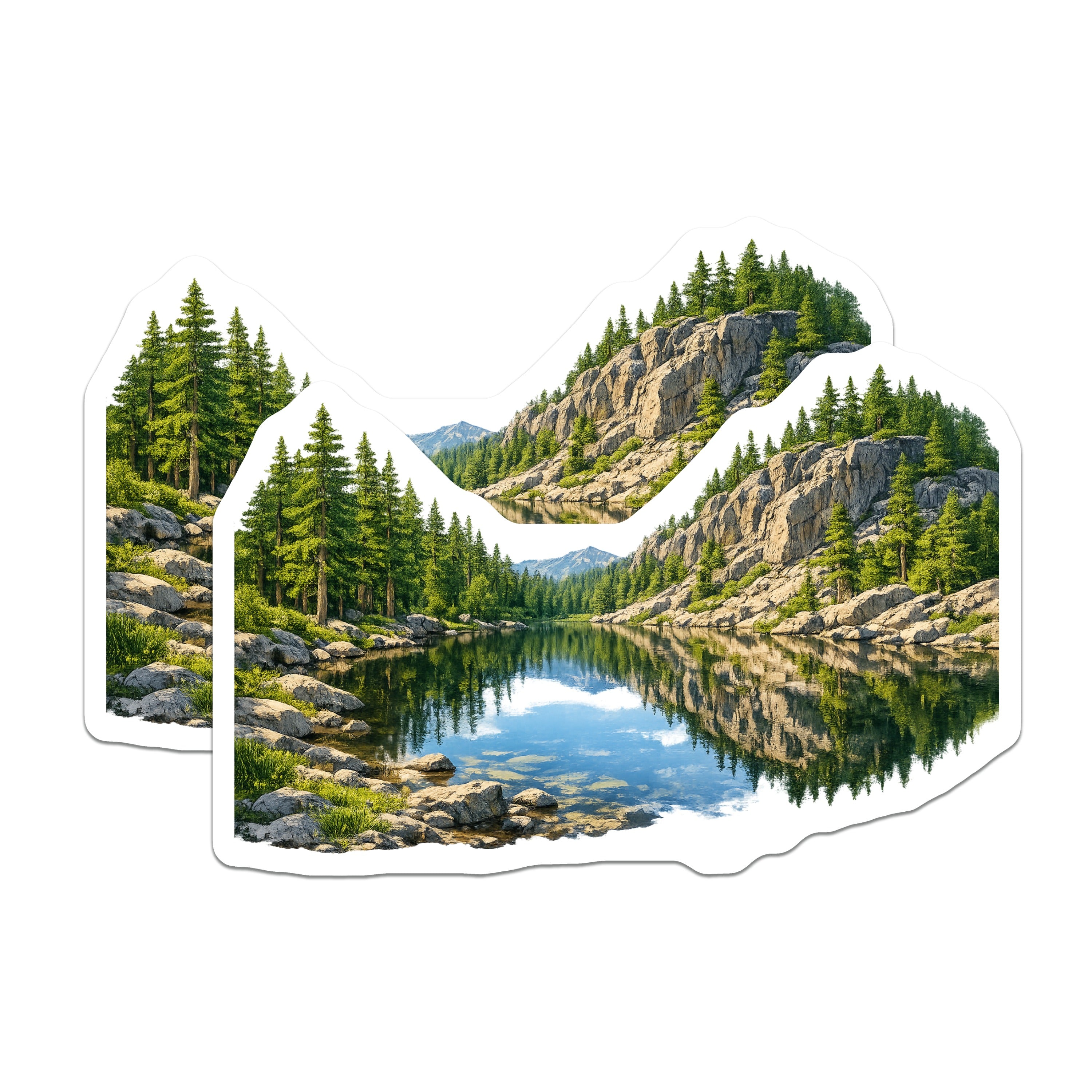 (2 Pack) Mountain Lake Landscape Magnets - Serene Forest View - Wilderness Nature Decor - Evergreen Tree Reflections Fridge Art - 5" - Durable Magnet - Made in USA - MAG37828