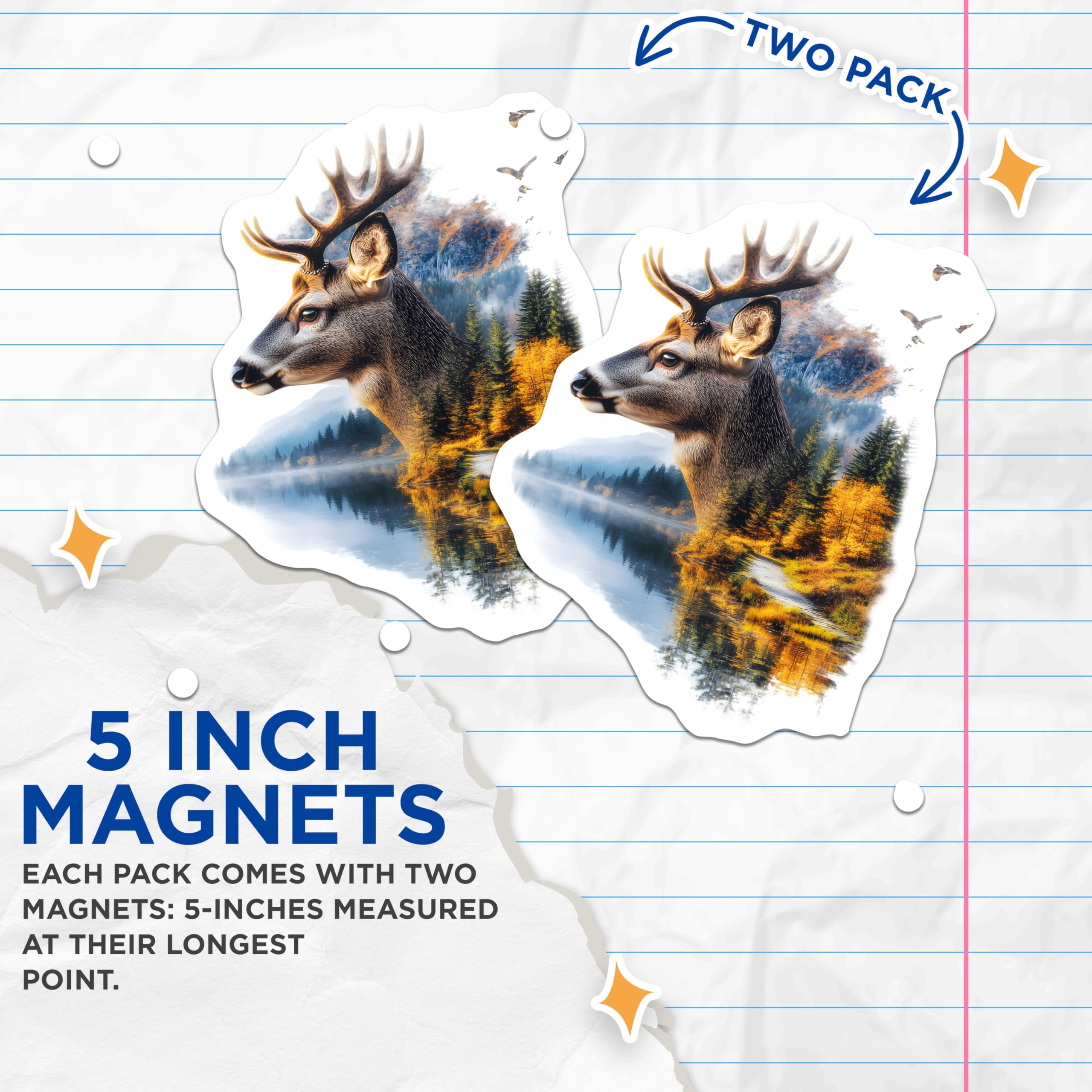 (2 Pack) Deer Magnets - Nature Magnets - Wildlife Home Decor - 5" On Longest Side - Premium Magnet - for Cars, Refrigerators, Toolboxes, Lockers - Made in USA - MAG14136