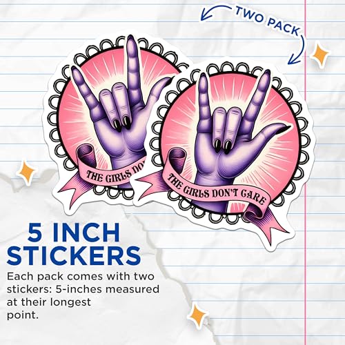 (2 Pack) Rock On Stickers - Retro Hand Gesture - Empowerment Decal - 5" On Longest Side - Sticks to Smooth Flat Surfaces - Made in USA - BMCS8342