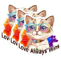 (3 Pack) Love Always Wins Decals - Cat with Glasses - Pride Decals - 3 Inches On Longest Side - Easy Peel & Apply - Made in USA - 3MCS7951
