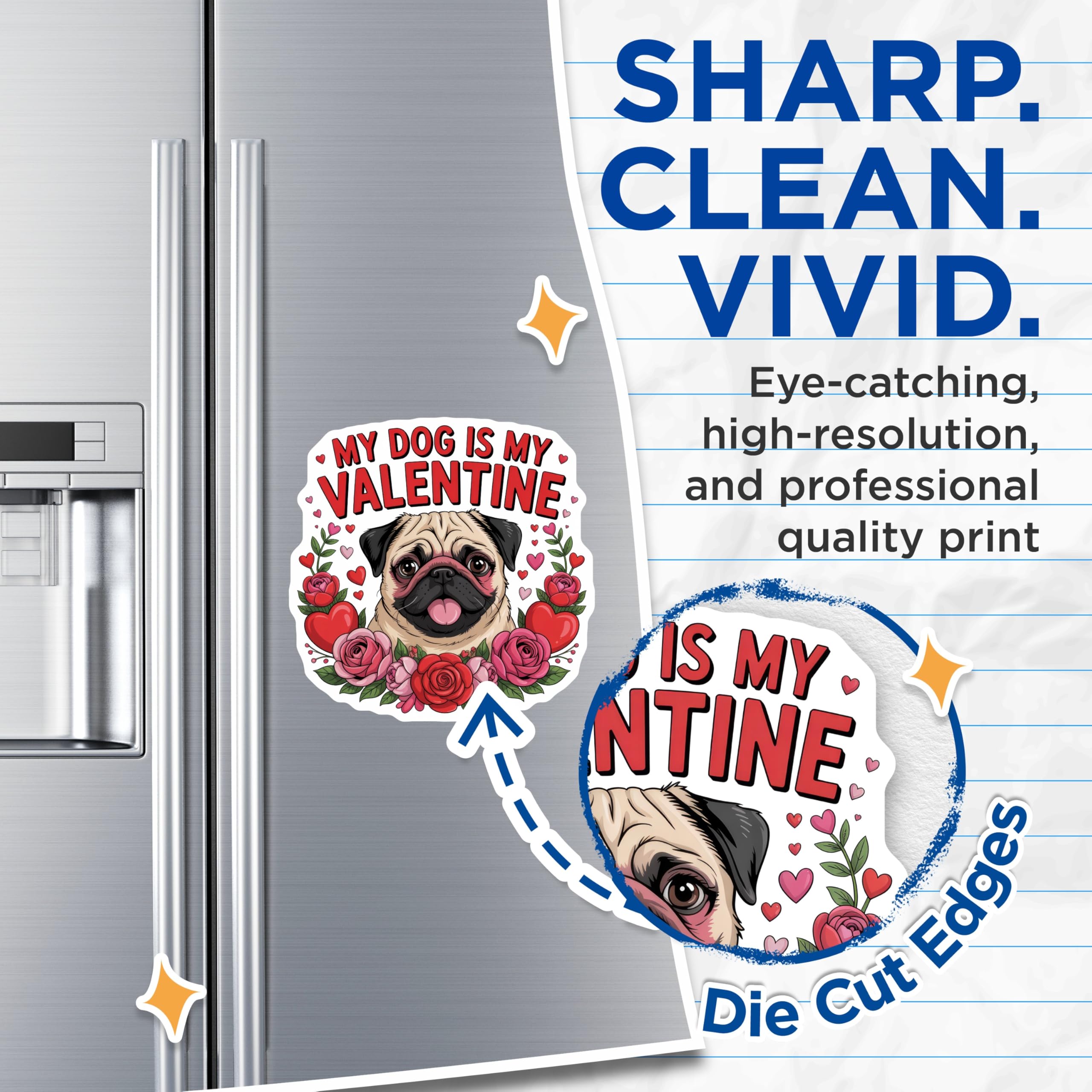 (2 Pack) Pug Valentine Magnets - My Dog is My Valentine Saying - Cute Pet Lover Decor - Animal Love Refrigerator Magnet - 5 Inches On Longest Side - Thick Durable Magnet - Made in USA - MAG19487