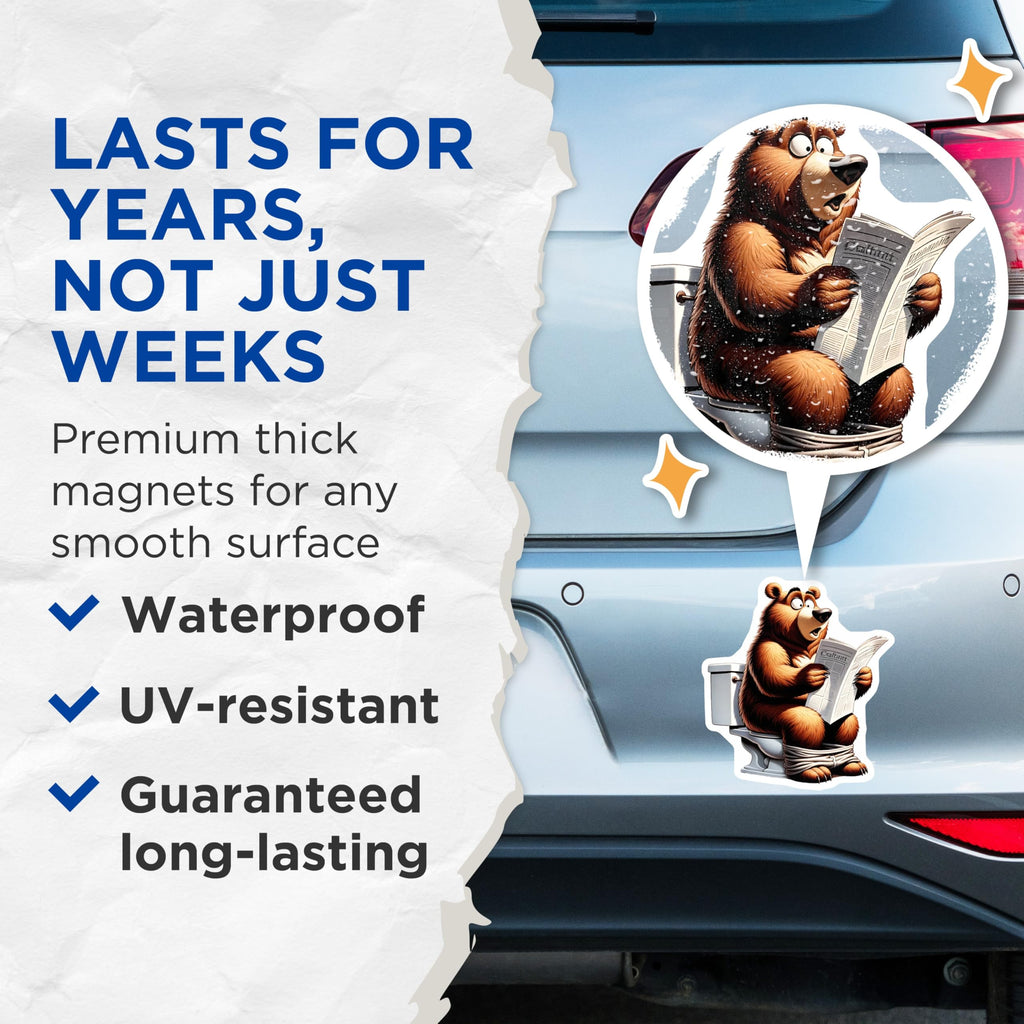 (2 Pack) Cartoon Bear Magnets - Funny Animal - Toilet Newspaper - 5" On Longest Side - Premium Magnet - for Cars, Refrigerators, Toolboxes, Lockers - Made in USA - MAG14664