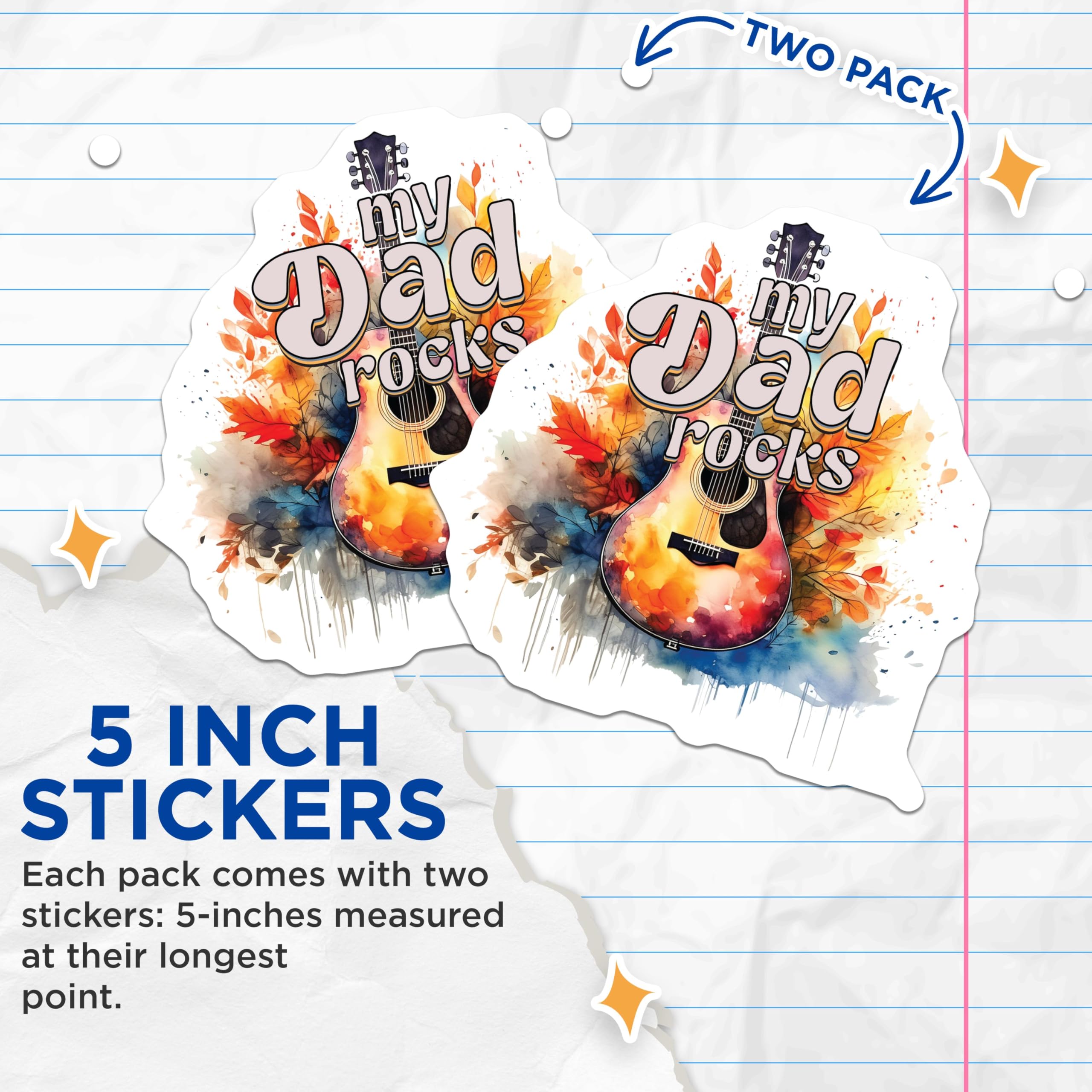 (2 Pack) My Dad Rocks Stickers - Guitar Art Stickers - Father's Day Stickers - 5" On Longest Side - Sticks to Smooth Flat Surfaces - Made in USA - BMCS4143