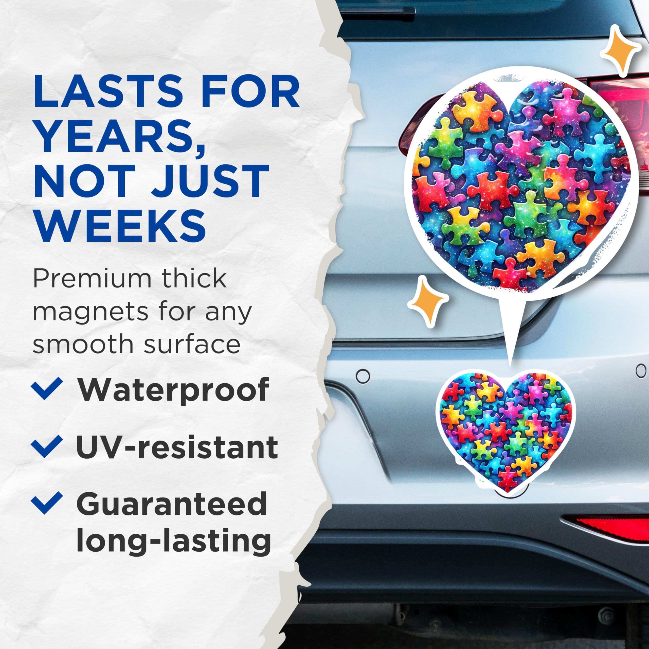 (2 Pack) Heart Puzzle Piece Magnets - 5" On Longest Side - for Cars, Fridges, Toolboxes - Made in USA - MAG7907