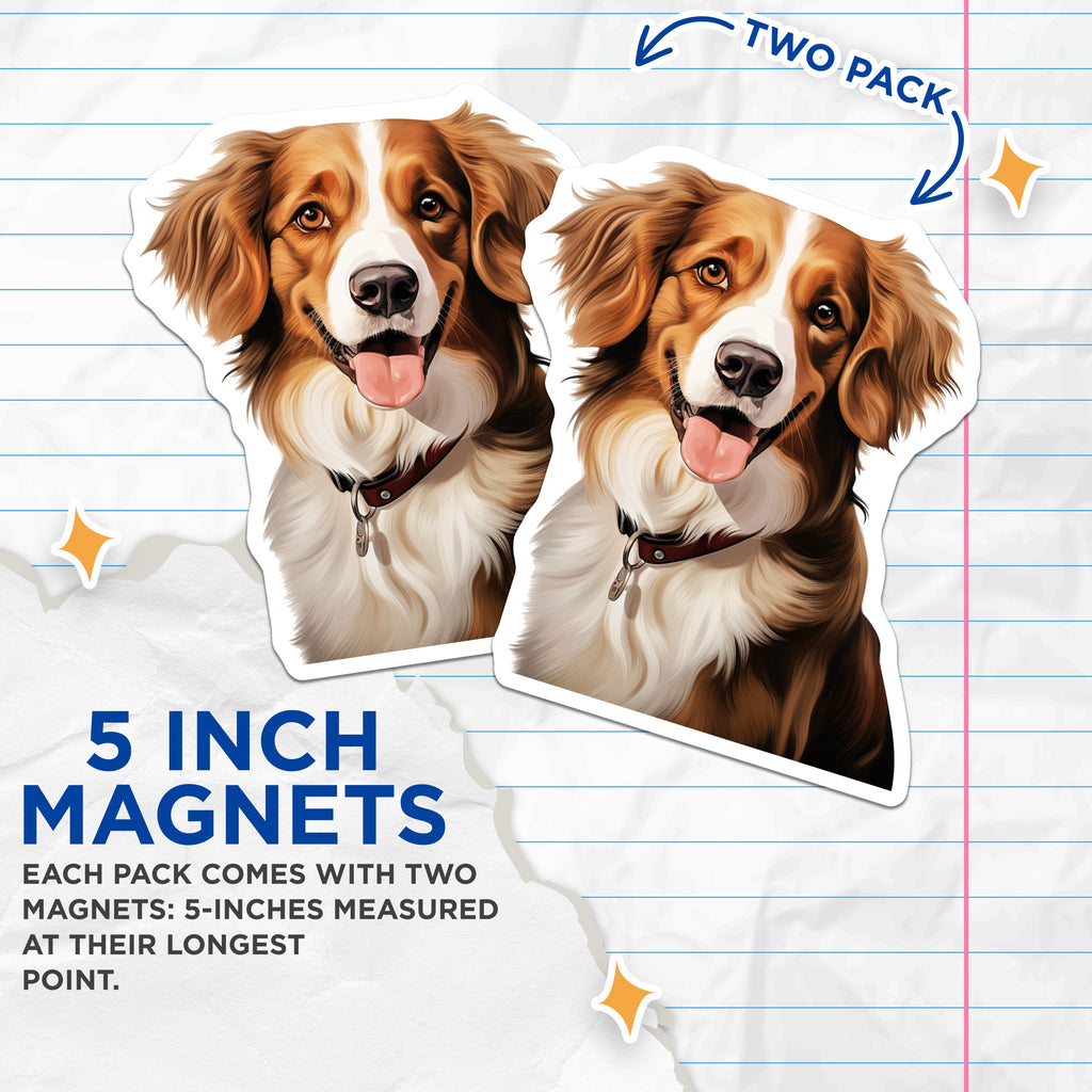 (2 Pack) Happy Dog Magnets - Smiling Aussie Collie Art - Pet Lover Refrigerator Decor - 5 Inches On Longest Side - Thick Durable Magnet - Made in USA - MAG38321