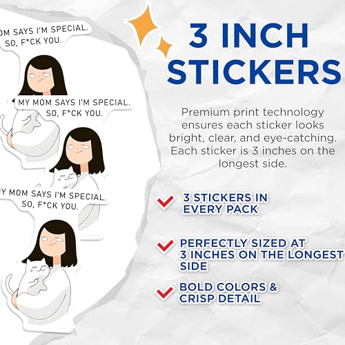 (3 Pack) Funny Rude Decals - Sarcastic Quote - Offensive Cat Laptop Decal - 3 Inches On Longest Side - Easy Peel & Apply - Made in USA - 3MCS6590