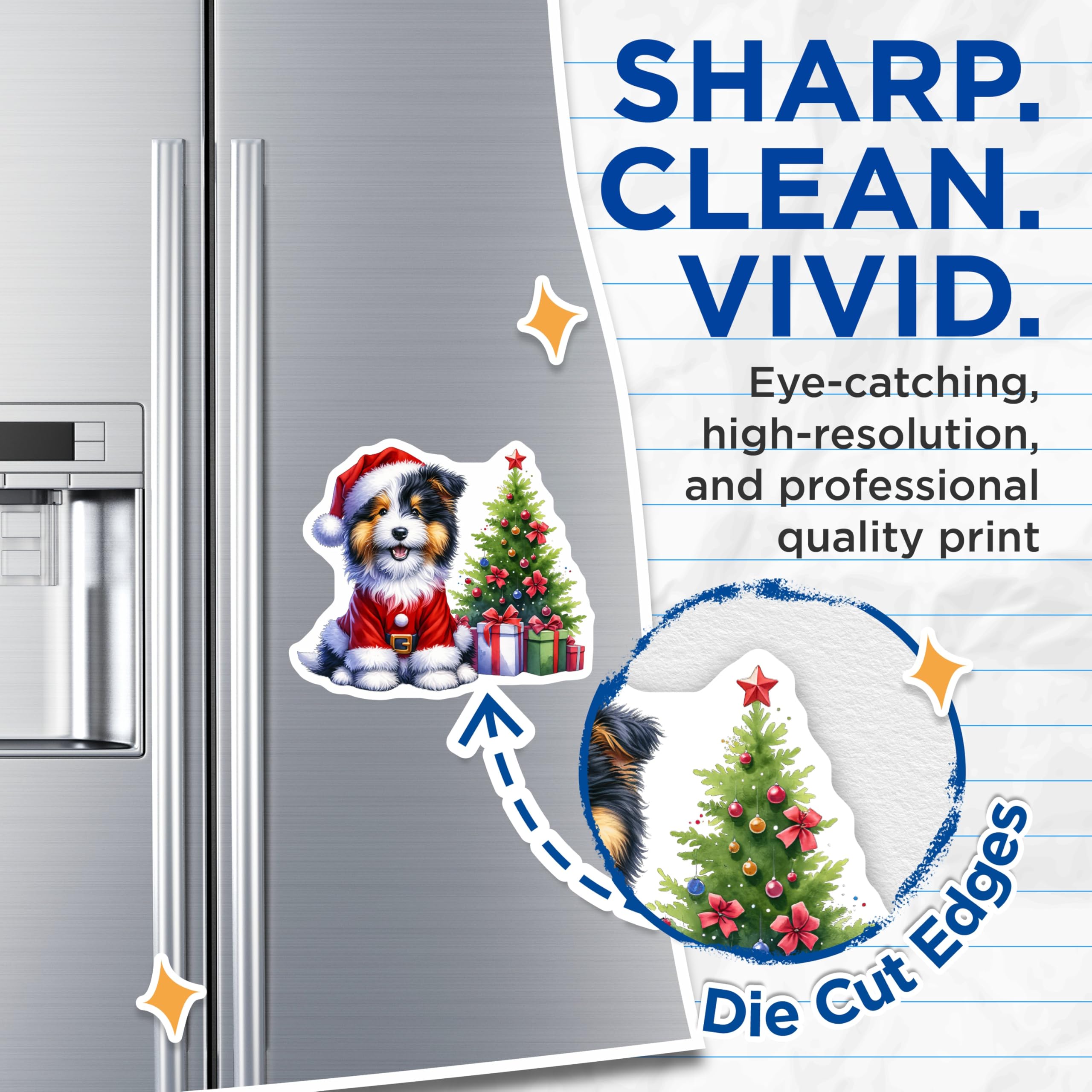 (2 Pack) Christmas Puppy Magnets - Santa Dog Decor - Holiday Refrigerator Accessory - Animal Lover Gift - 5 Inches On Longest Side - Thick Durable Magnet - Made in USA - MAG26708