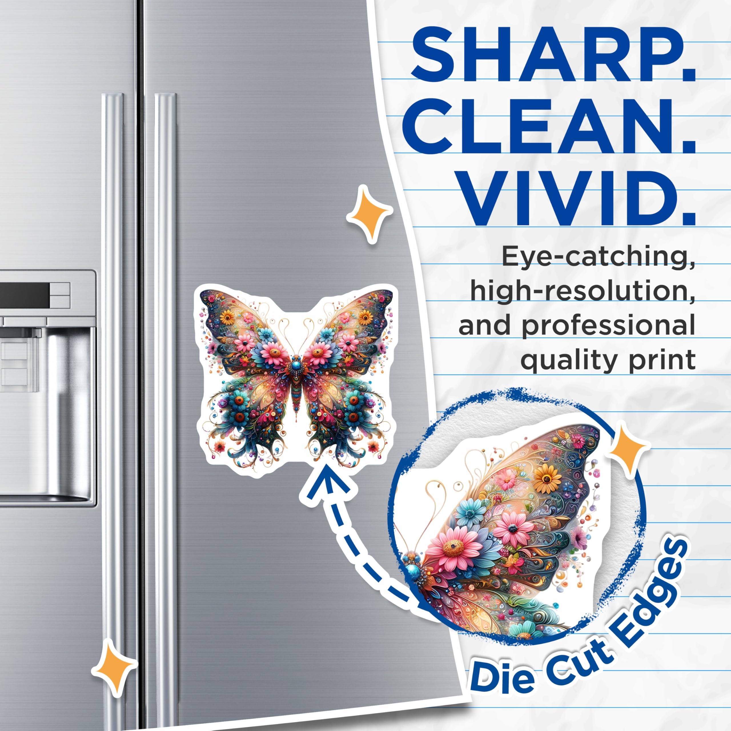 (2 Pack) Butterfly Magnets - Floral Wing Art - Decorative Home Accent - 5" On Longest Side - Premium Magnet - for Cars, Refrigerators, Toolboxes, Lockers - Made in USA - MAG16119