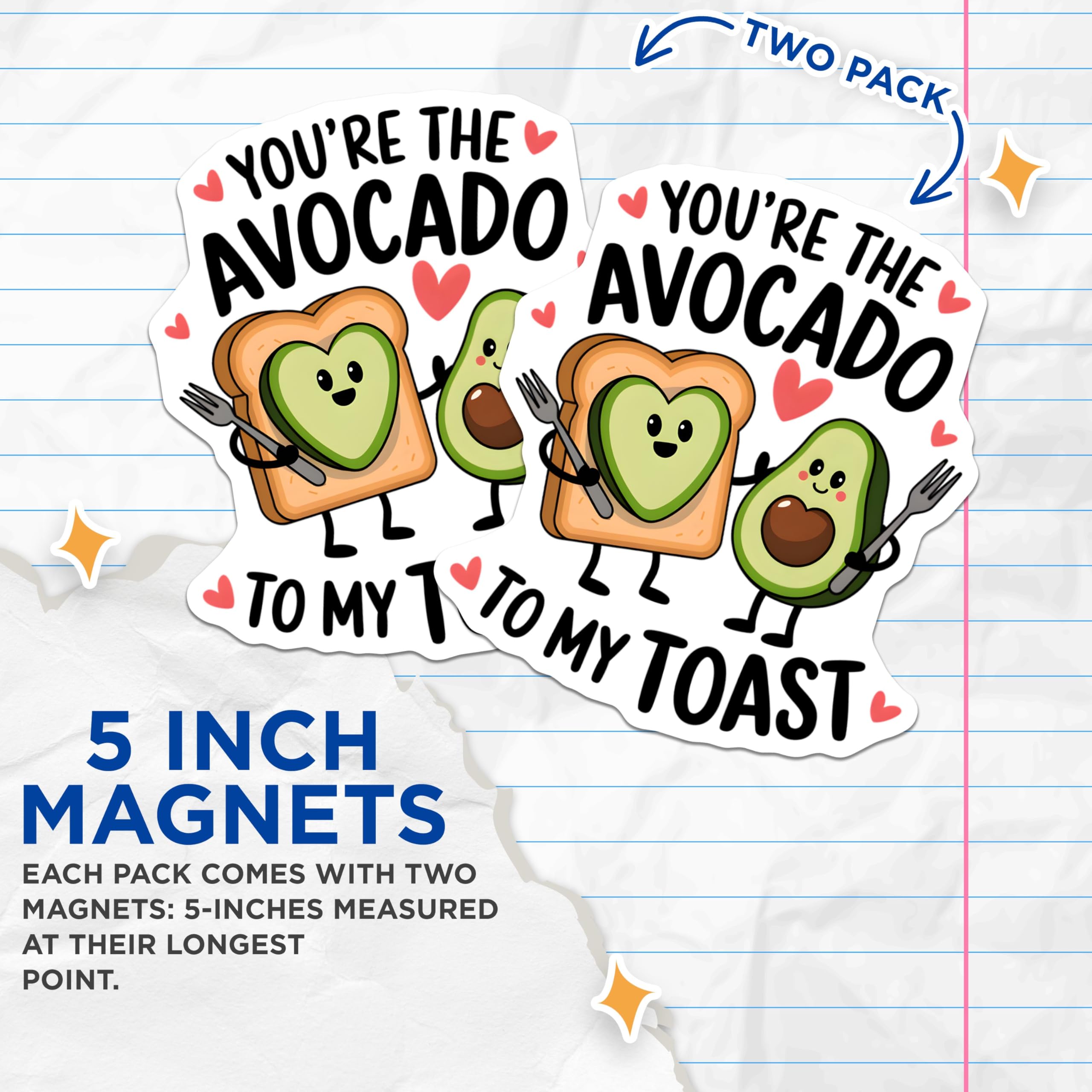 (2 Pack) You're The Avocado to My Toast Magnets - Cute Food Pun Magnets - Funny Kitchen Magnets - Cute Couple Magnets - 5" On Longest Side - for Cars, Fridges, Toolboxes - Made in USA - MAG3691