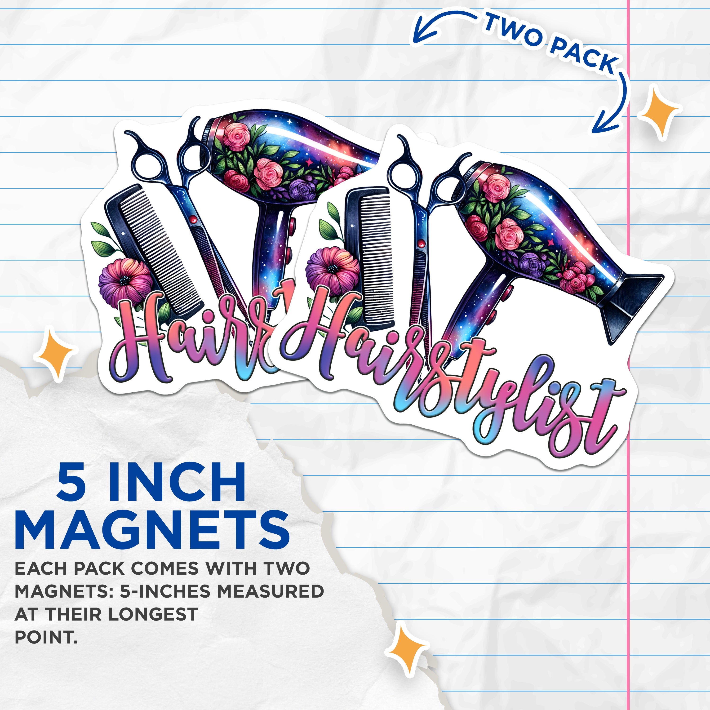(2 Pack) Hairstylist Salon Decor Magnets - Cosmetology Student - Hairdresser Appreciation - 5 Inches On Longest Side - Thick Durable Magnet - Made in USA - MAG36841