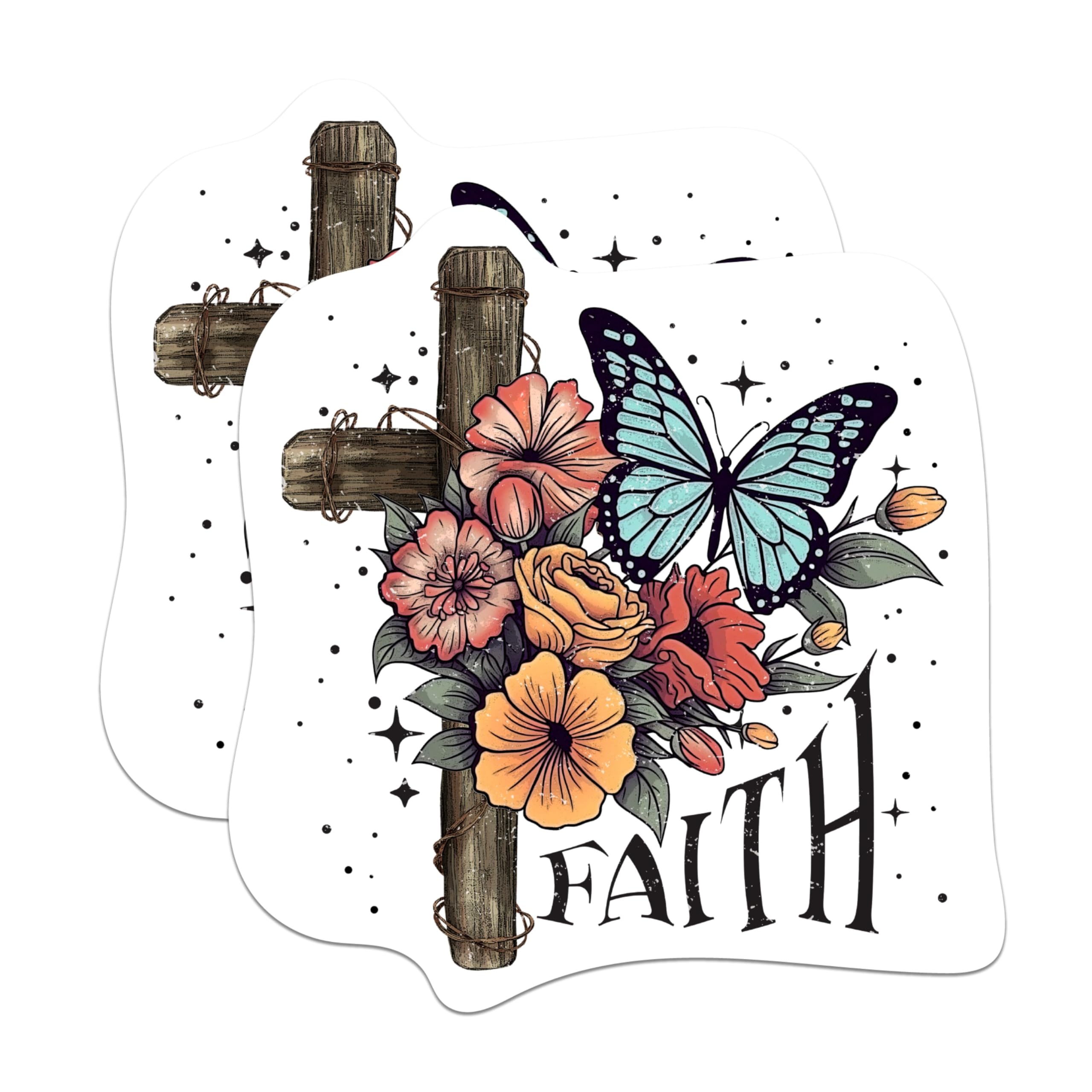 (2 Pack) Cross with Butterflies and Roses Faith Based Magnets - Hope Inspiring Faith Magnets - 5 Inches On Longest Side - Premium Decal - for Cars, Refrigerators, Toolboxes - Made in USA - MAG2203