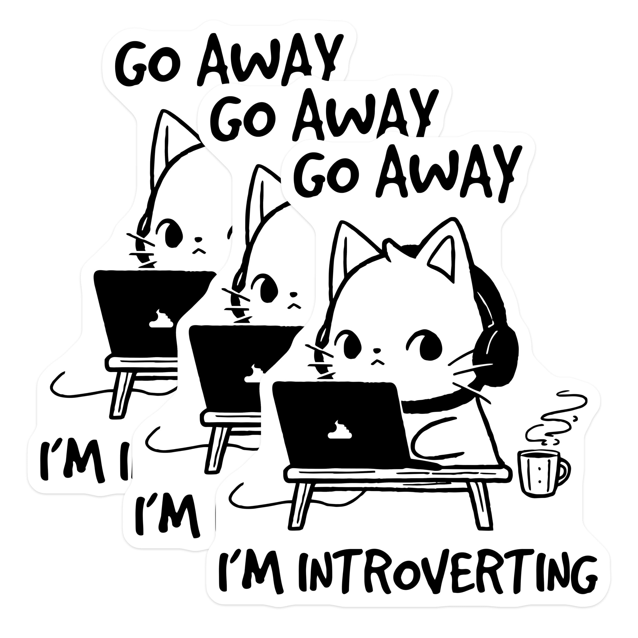 (3 Pack) Introvert Cat Decals - Laptop Decal - Funny Cat Sticker - Introverting Decal - 3 Inches On Longest Side - Easy Peel & Apply - Made in USA - 3MCS6579