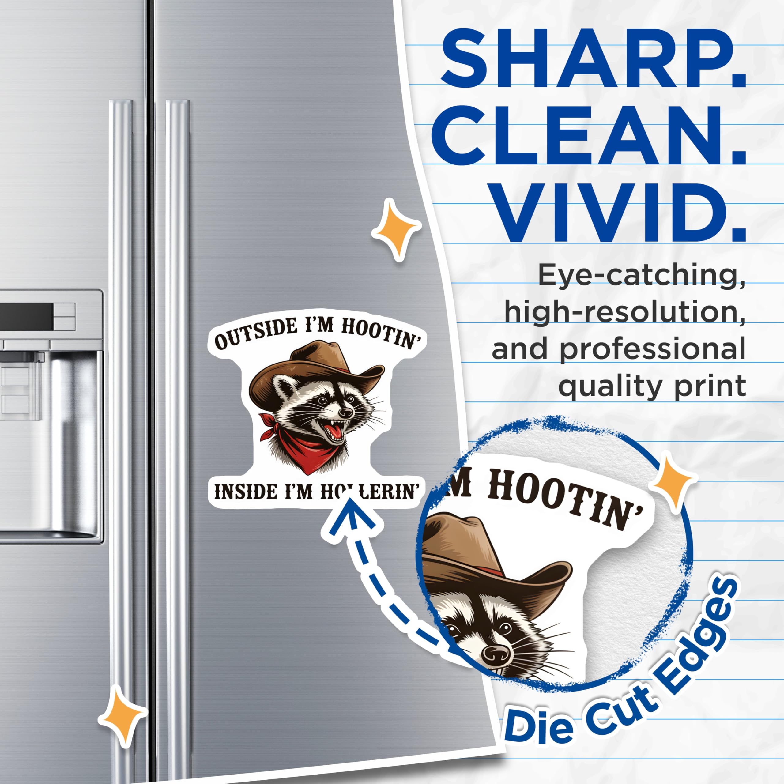 (2 Pack) Raccoon Cowboy Magnets - Funny Animal - Hootin Hollerin Fridge Decal - 5" On Longest Side - Premium Magnet - for Cars, Refrigerators, Toolboxes, Lockers - Made in USA - MAG14094