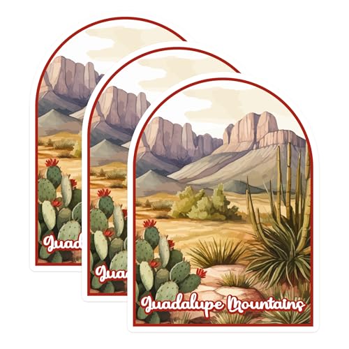 (3 Pack) Guadalupe Mountains Decals - National Park Stickers - Desert Landscape Decal - 3 Inches On Longest Side - Easy Peel & Apply - Made in USA - 3MCS0407