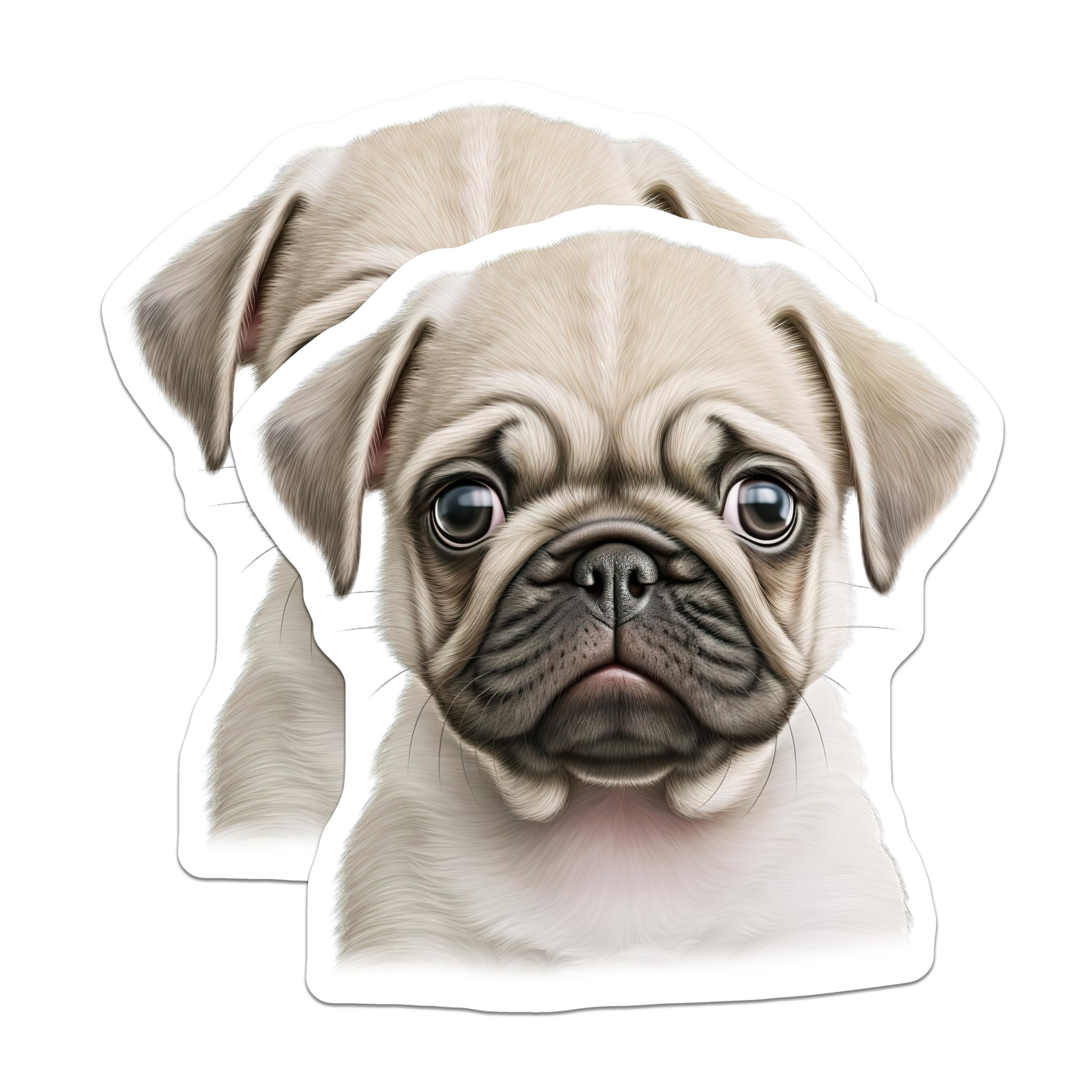 (2 Pack) Cute Pug Puppy Magnets - Dog Lover Decor - Pet Parent Refrigerator Art - 5 Inches On Longest Side - Thick Durable Magnet - Made in USA - MAG27439