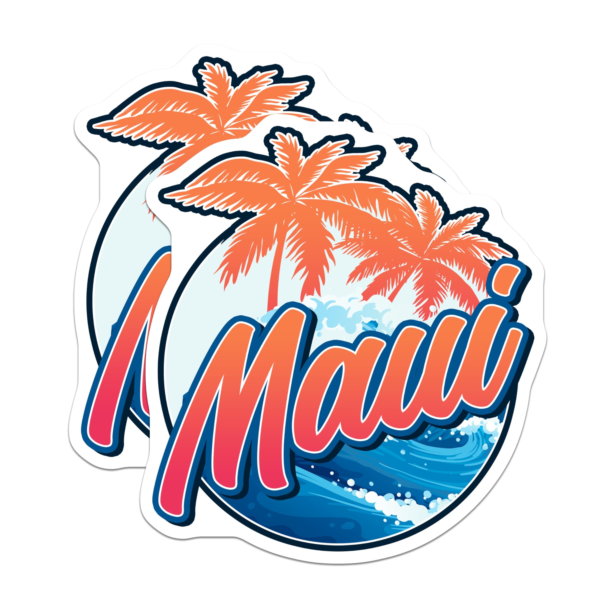 (2 Pack) Maui Hawaii Stickers - Tropical Island Vibes - Vacation Destination Stickers - 5" On Longest Side - Sticks to Smooth Flat Surfaces - Made in USA - BMCS18388