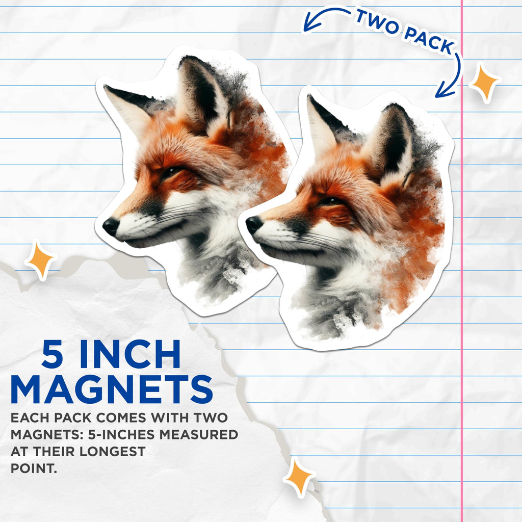 (2 Pack) Fox Magnets - Artistic Fox Portrait - Fridge Magnets - 5" On Longest Side - Premium Magnet - for Cars, Refrigerators, Toolboxes, Lockers - Made in USA - MAG14283