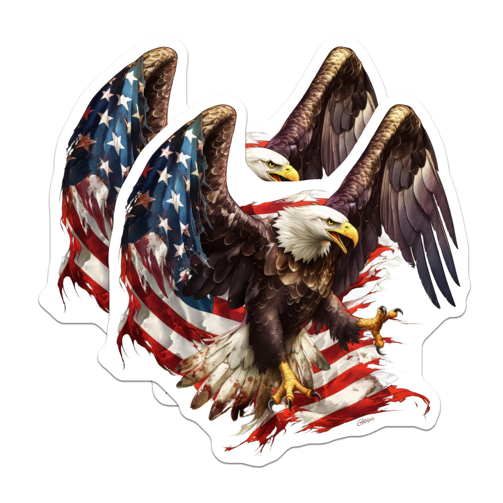 (2 Pack) Bald Eagle Magnets - American Flag Design - Patriotic USA Freedom Display - 5 Inches On Longest Side - Thick Durable Magnet - Made in USA - MAG21303