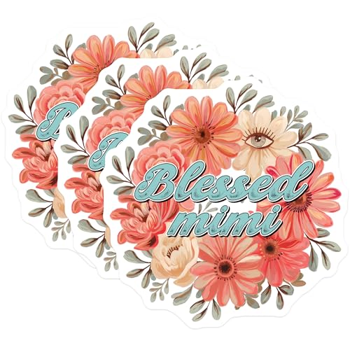 (3 Pack) Blessed Mimi Decals - Floral Sticker - Grandma Nana Decal - 3 Inches On Longest Side - Easy Peel & Apply - Made in USA - 3MCS7229