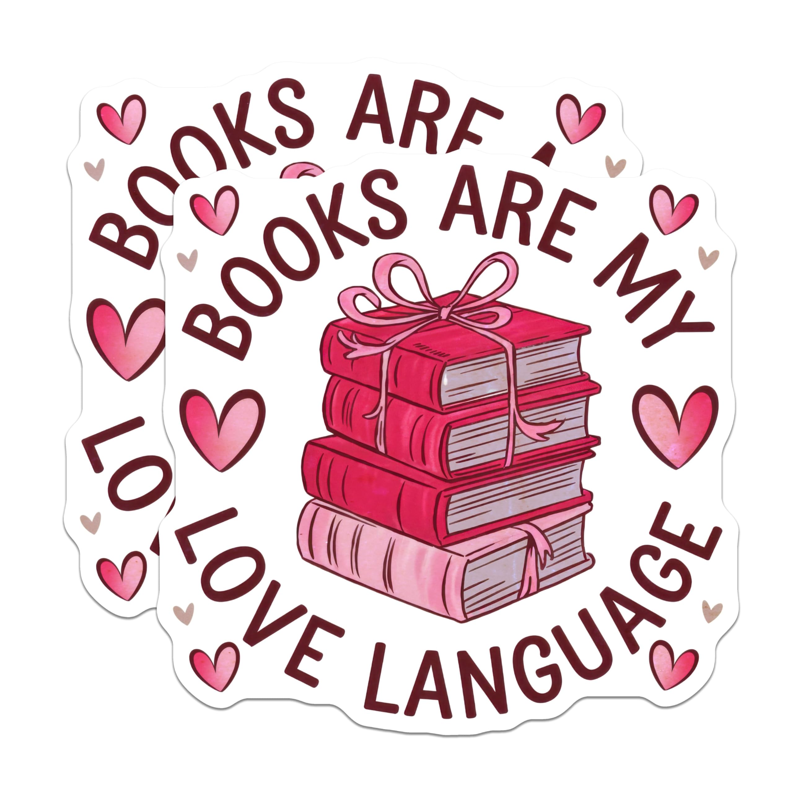 (2 Pack) Books are My Love Language Stickers - Cute Book Lovers Stickers - Literary Quote Decals - 5" On Longest Side - Sticks to Smooth Flat Surfaces - Made in USA - BMCS4852