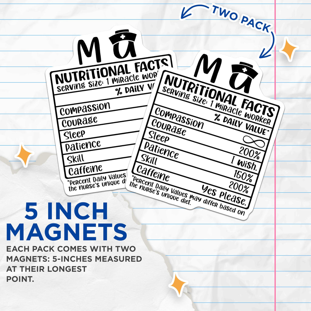 (2 Pack) Nurse Nutritional Facts Magnets - Miracle Worker - RN Magnet - 5" On Longest Side - Premium Magnet - for Cars, Refrigerators, Toolboxes, Lockers - Made in USA - MAG14766
