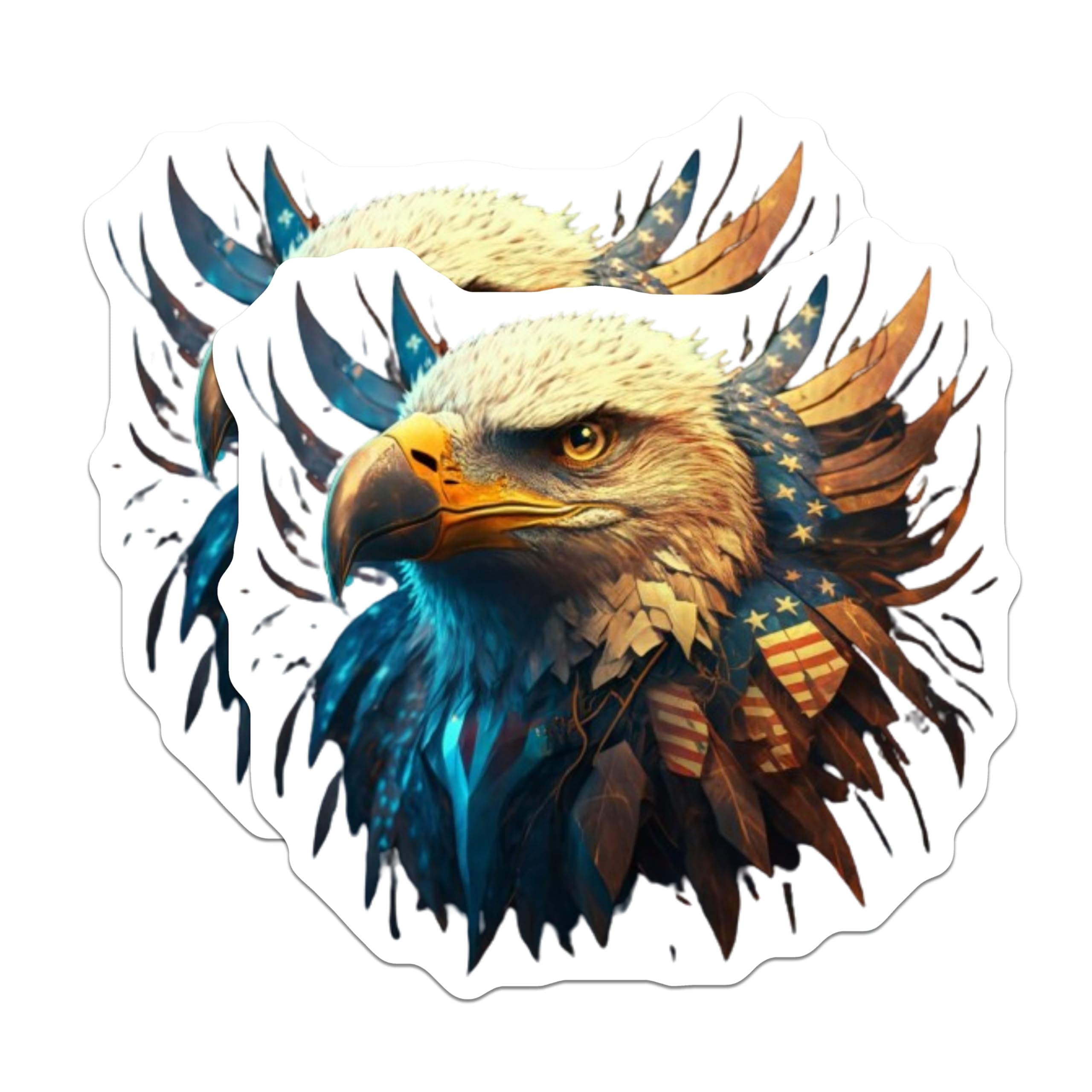 (2 Pack) Patriotic Bald Eagle Magnets - American Flag Feather Art Design - Freedom Symbol Fridge Decor USA - 5 Inches On Longest Side - Thick Durable Magnet - Made in USA - MAG20851