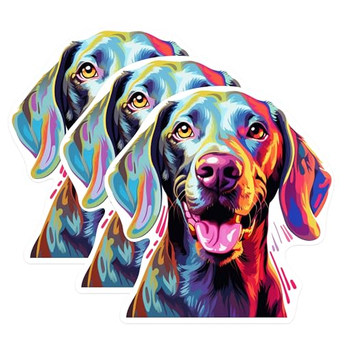 (3 Pack) Weimaraner Decals - Colorful Dog - Laptop Decal - 3 Inches On Longest Side - Easy Peel & Apply - Made in USA - 3MCS0845