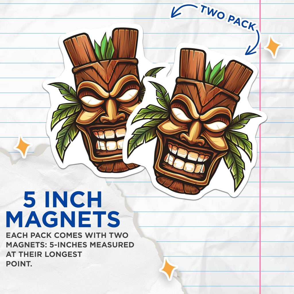 (2 Pack) Tiki Mask Magnets - Hawaiian Decor - Polynesian Art - Island Vibe Magnet - Tropical Kitchen Fridge Magnet - 5 Inches On Longest Side - Thick Durable Magnet - Made in USA - MAG21594