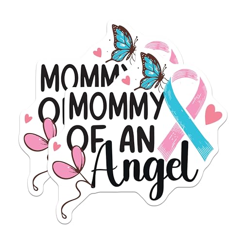 (2 Pack) Mommy of an Angel Stickers - Awareness Butterfly Stickers - Memorial Remembrance Stickers - 5" On Longest Side - Sticks to Smooth Flat Surfaces - Made in USA - BMCS6081