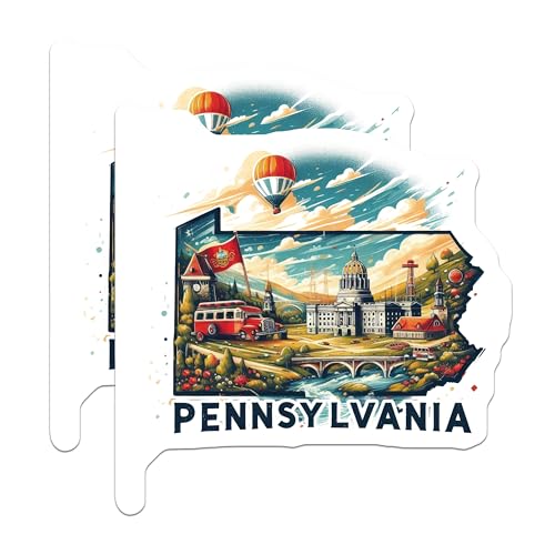(2 Pack) Pennsylvania Travel Stickers - State Capitol Stickers - Pennsylvania Adventure Stickers - 5" On Longest Side - Sticks to Smooth Flat Surfaces - Made in USA - BMCS5252