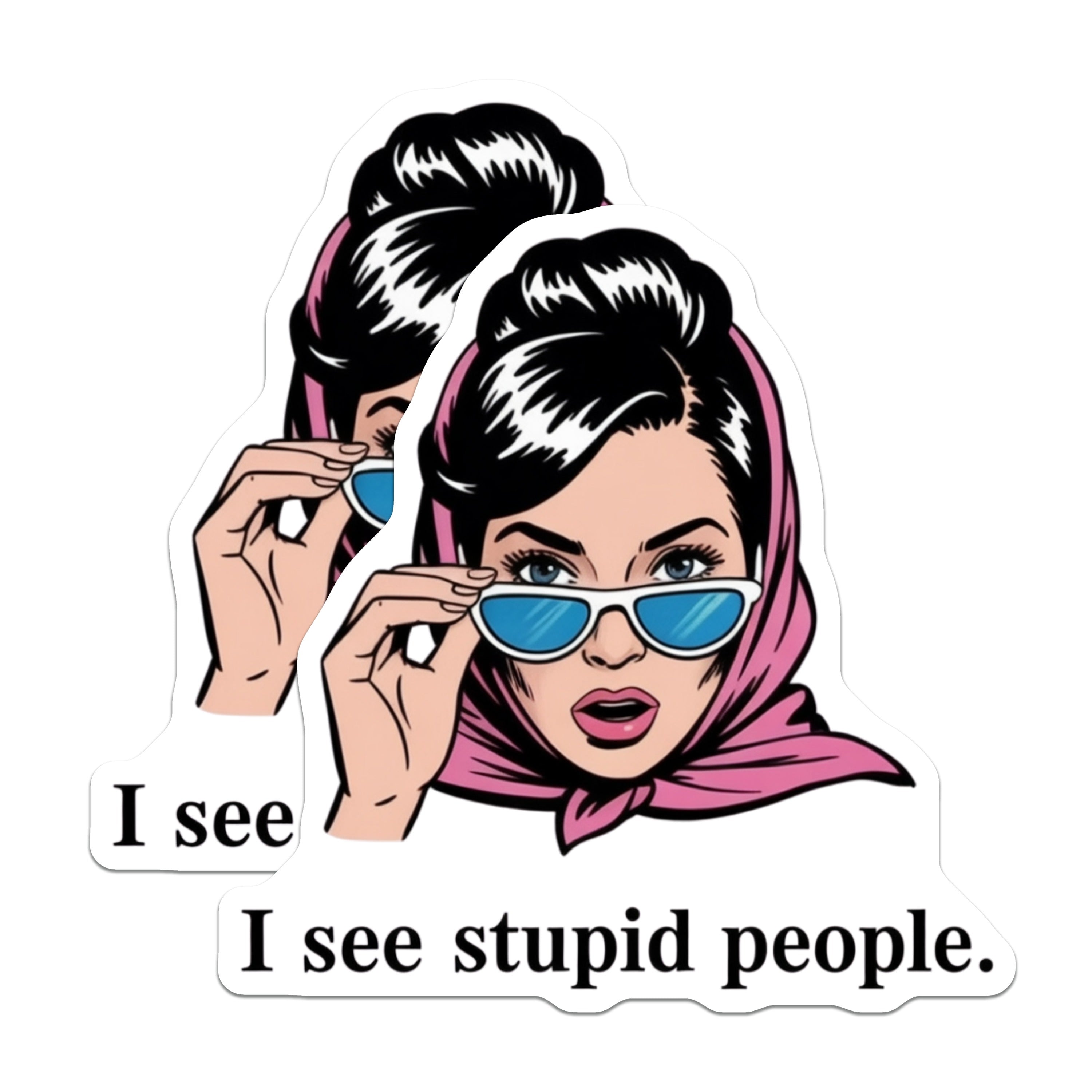 (2 Pack) I See Stupid People Magnets - Retro Pop Art Woman - Sarcastic Humor Fridge Office Decor - 5 Inches On Longest Side - Thick Durable Magnet - Made in USA - MAG39042