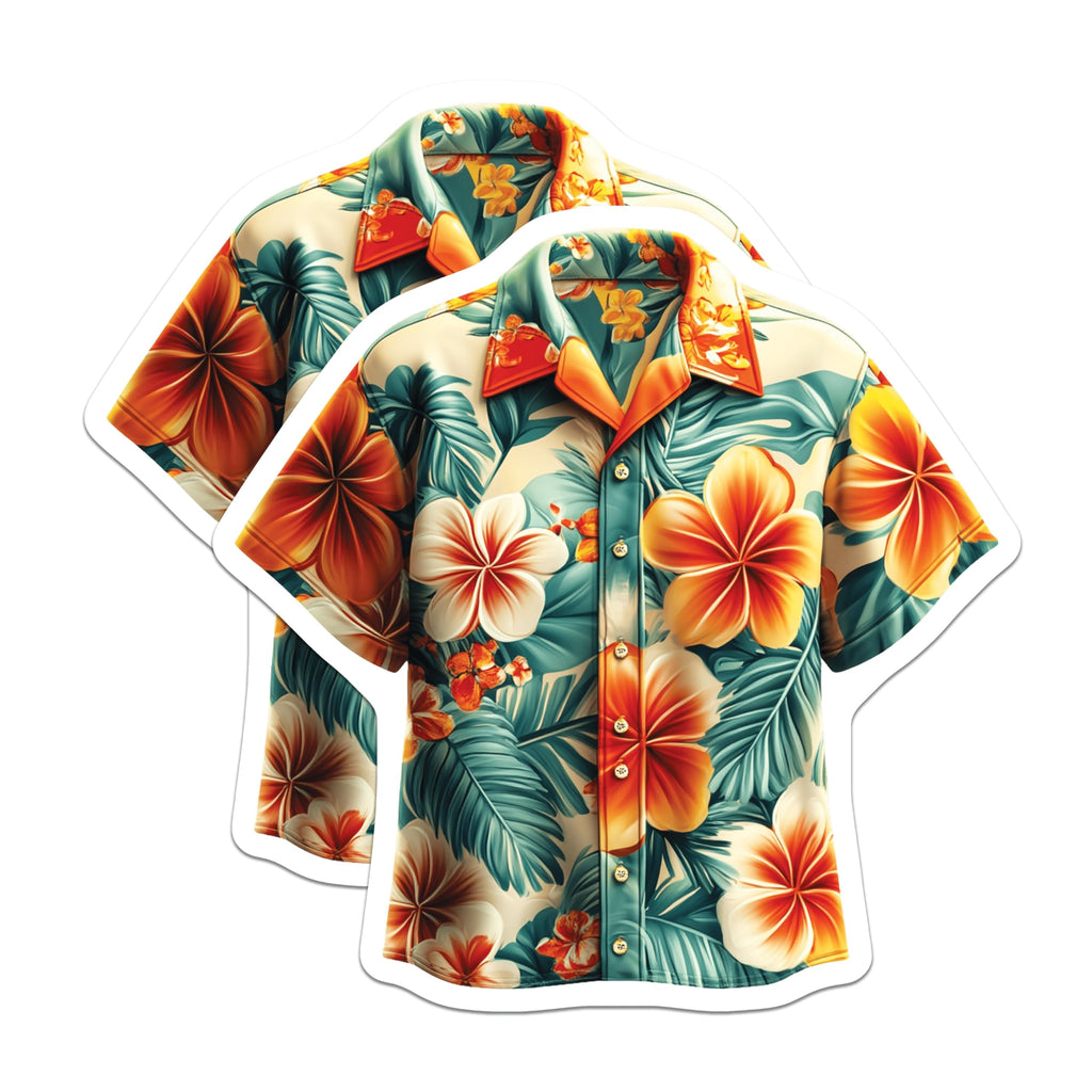 (2 Pack) Hawaiian Shirt Magnets - Tropical Plumeria Fridge Decor - Aloha Island Style Art - 5 Inches On Longest Side - Thick Durable Magnet - Made in USA - MAG19756