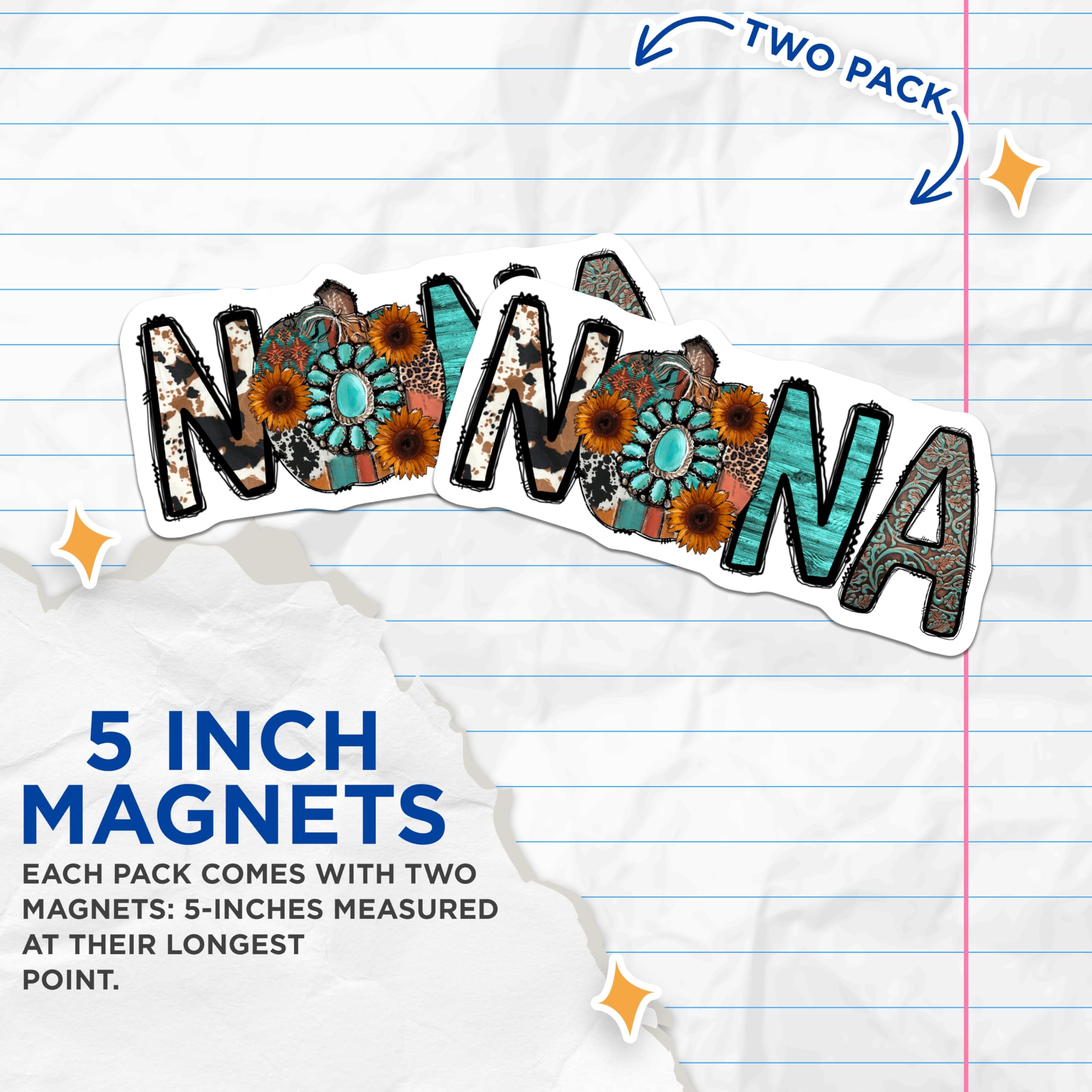 (2 Pack) Nana Magnets - Western Grandma Decor - Boho Country Style - Sunflower Pumpkin - Appreciation Accents - 5 Inches On Longest Side - Thick Durable Magnet - Made in USA - MAG30385
