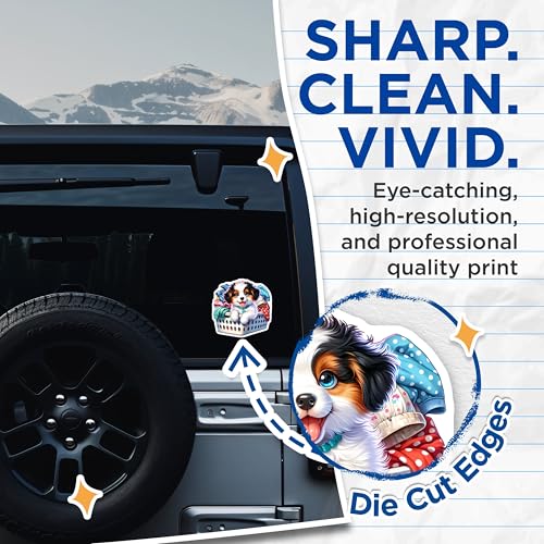 (2 Pack) Cute Puppy Dog Stickers - Laundry Basket Puppy - Adorable Pet Stickers - 5" On Longest Side - Sticks to Smooth Flat Surfaces - Made in USA - BMCS9414