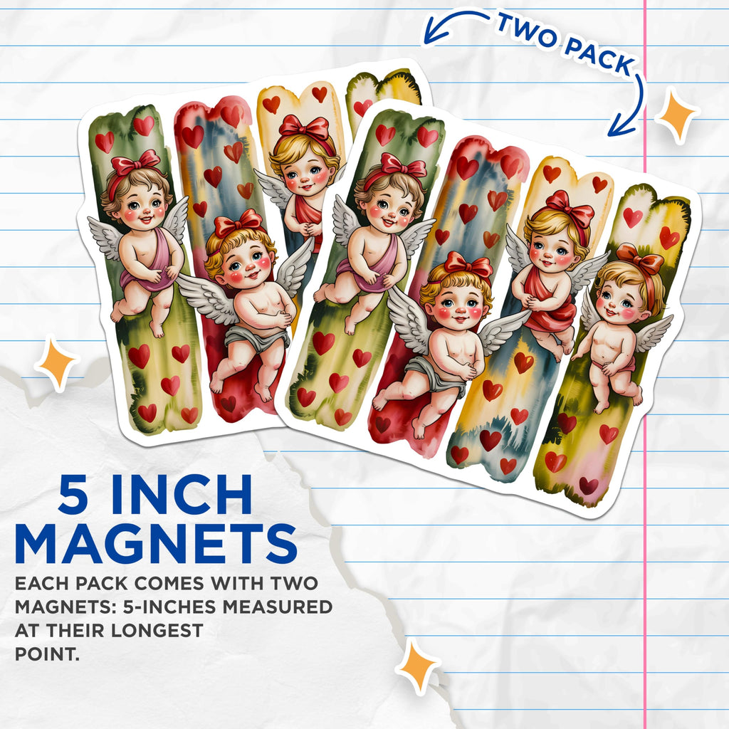 (2 Pack) Cute Cupid Magnets - Valentine Fridge Decor - Shabby Chic Kitchen Refrigerator Accent - 5 Inches On Longest Side - Thick Durable Magnet - Made in USA - MAG25806