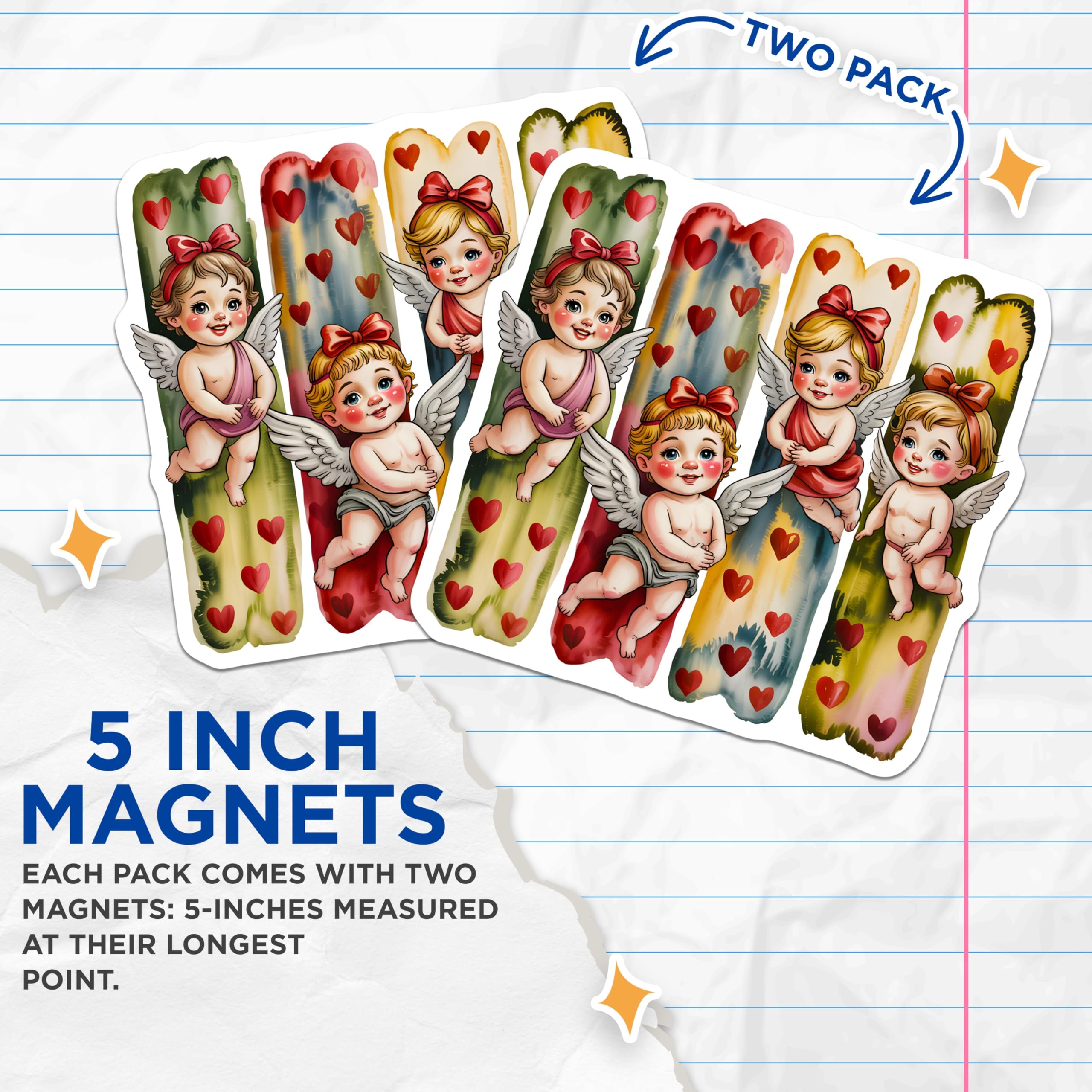 (2 Pack) Cute Cupid Magnets - Valentine Fridge Decor - Shabby Chic Kitchen Refrigerator Accent - 5 Inches On Longest Side - Thick Durable Magnet - Made in USA - MAG25806