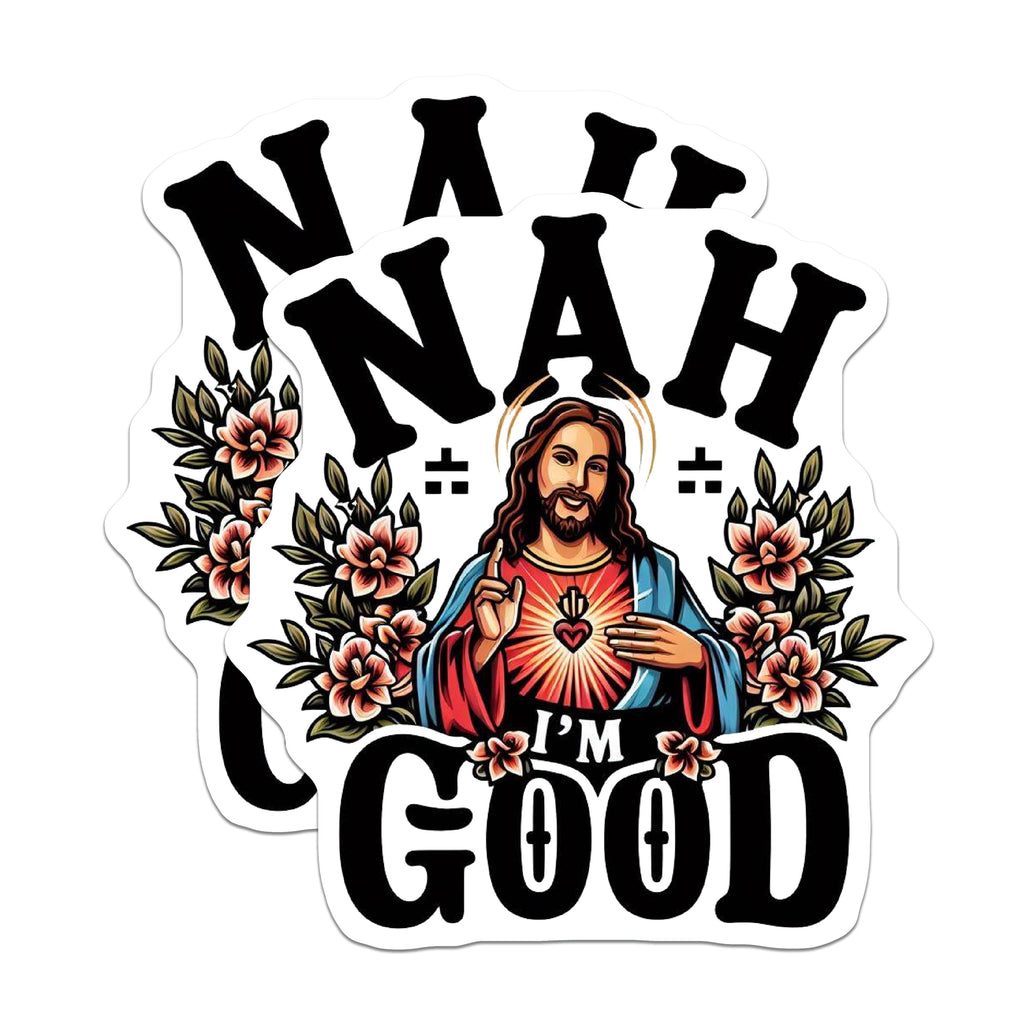 (2 Pack) Jesus Nah Im Good Magnets - Funny Christian Sarcasm - Humorous Sacred Heart Art Decor - 5 Inches On Longest Side - Thick Durable Magnet - Made in USA - MAG39301