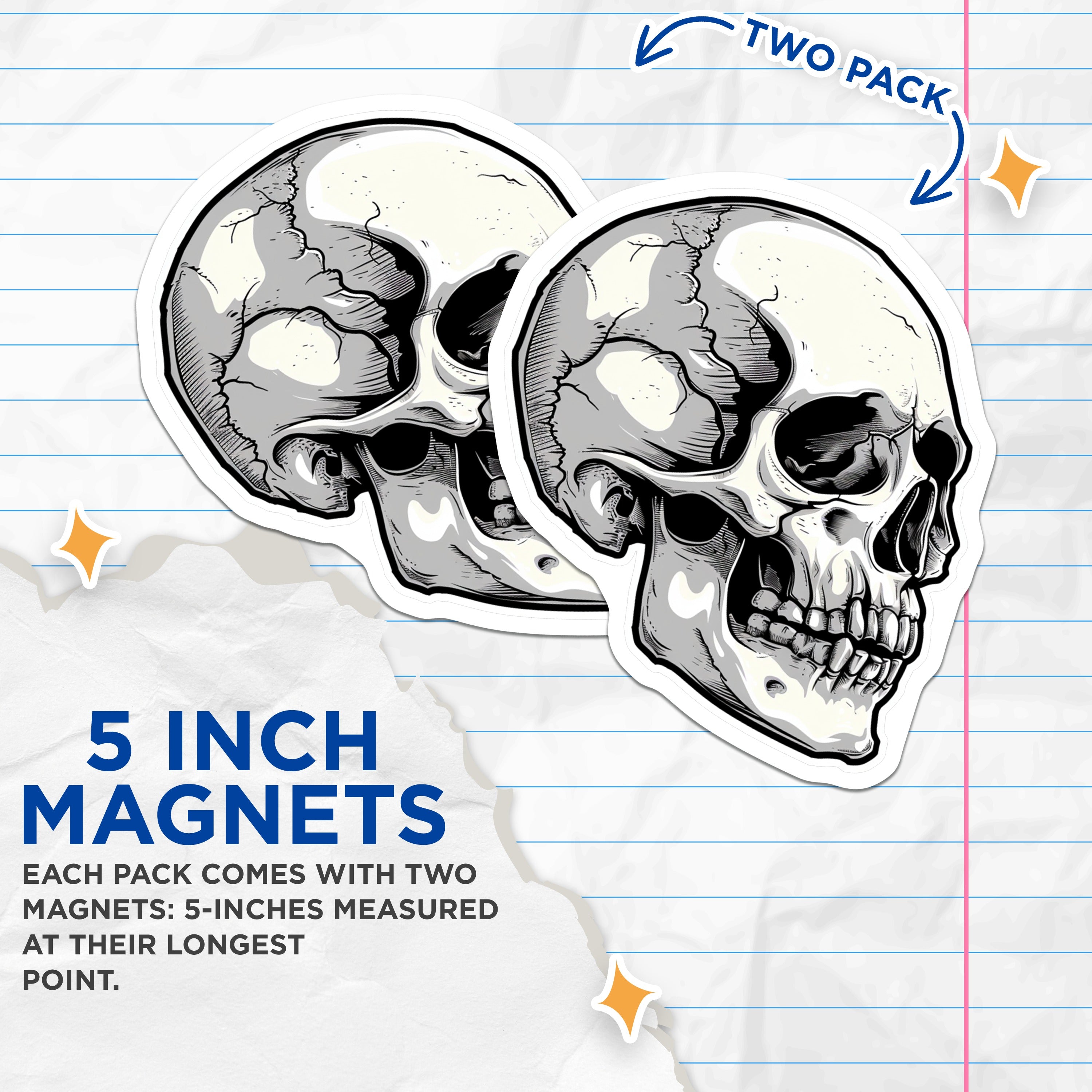 (2 Pack) Gothic Skull Magnets - Macabre Skeleton Head Art - Edgy Dark Academia Decor - Halloween Horror Collectibles - Unique Fridge Magnets - 5" - Thick Durable Magnet - Made in USA - MAG39656