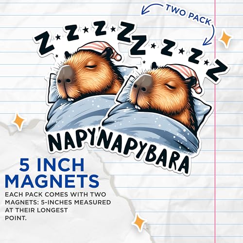 (2 Pack) Funny Capybara Sleep Magnets - Cute Animal Nap Magnets - ZZZ Napybara Magnets- 5" On Longest Side - for Fridges, Toolboxes, Cars - Made in USA - MAG2660