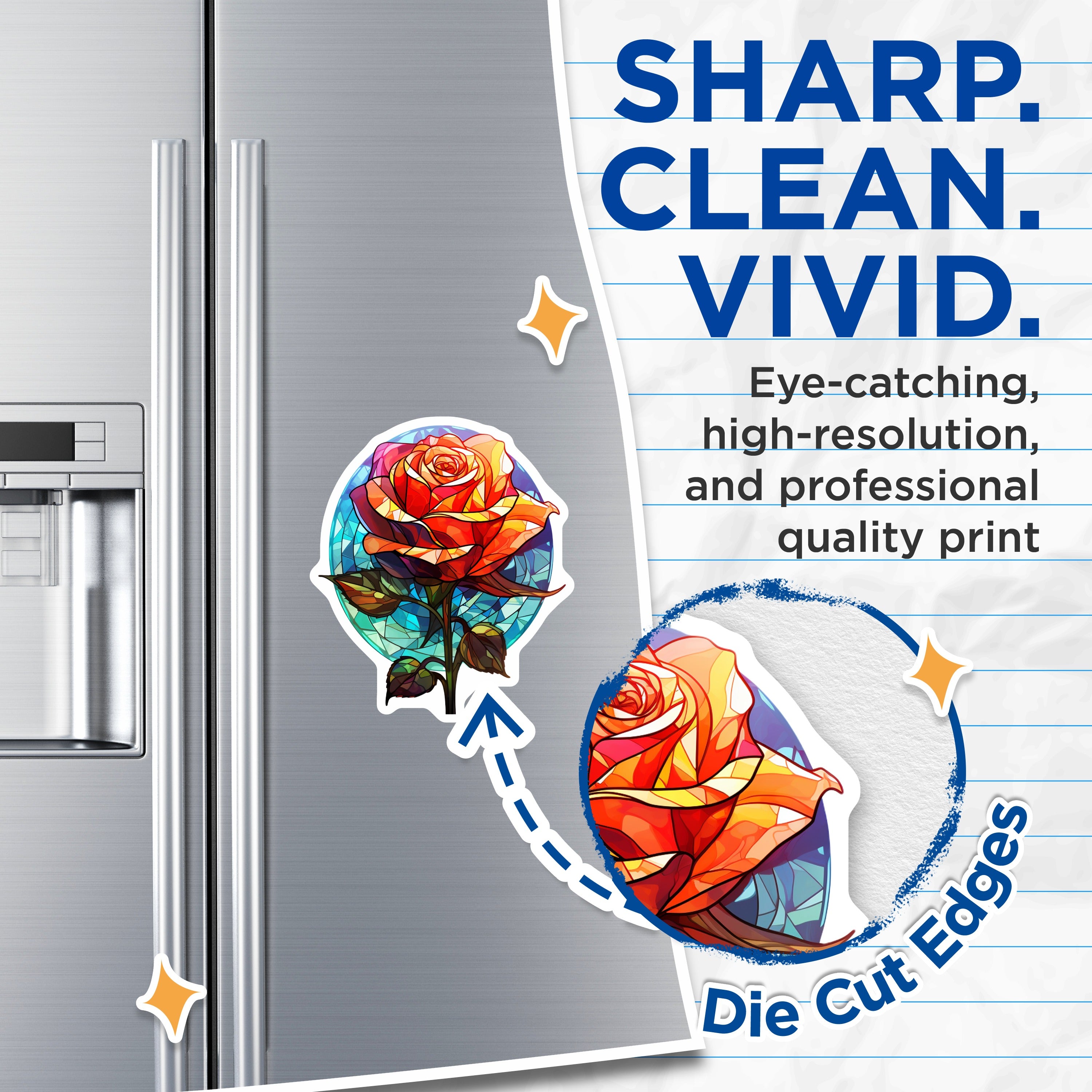 (2 Pack) Stained Glass Rose Magnets - Floral Fridge Decor - Aesthetic Kitchen Accents - 5 Inches On Longest Side - Thick Durable Magnet - Made in USA - MAG36955