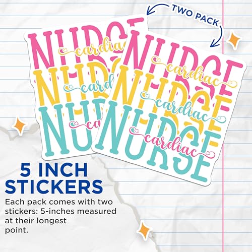 (2 Pack) Nurse Stickers - Cardiac Nurse - 5" On Longest Side - Sticks to Smooth Flat Surfaces - Made in USA - BMCS9130 - BMCS9130