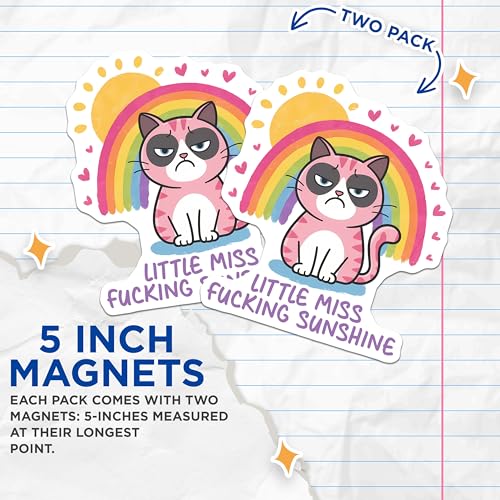 (2 Pack) Grumpy Cat Magnets - Funny Cat Quotes Magnets - Cute Cat Fridge Decor Magnets - 5" On Longest Side - for Cars, Refrigerators, Toolboxes, Lockers - Made in USA BMCS3309