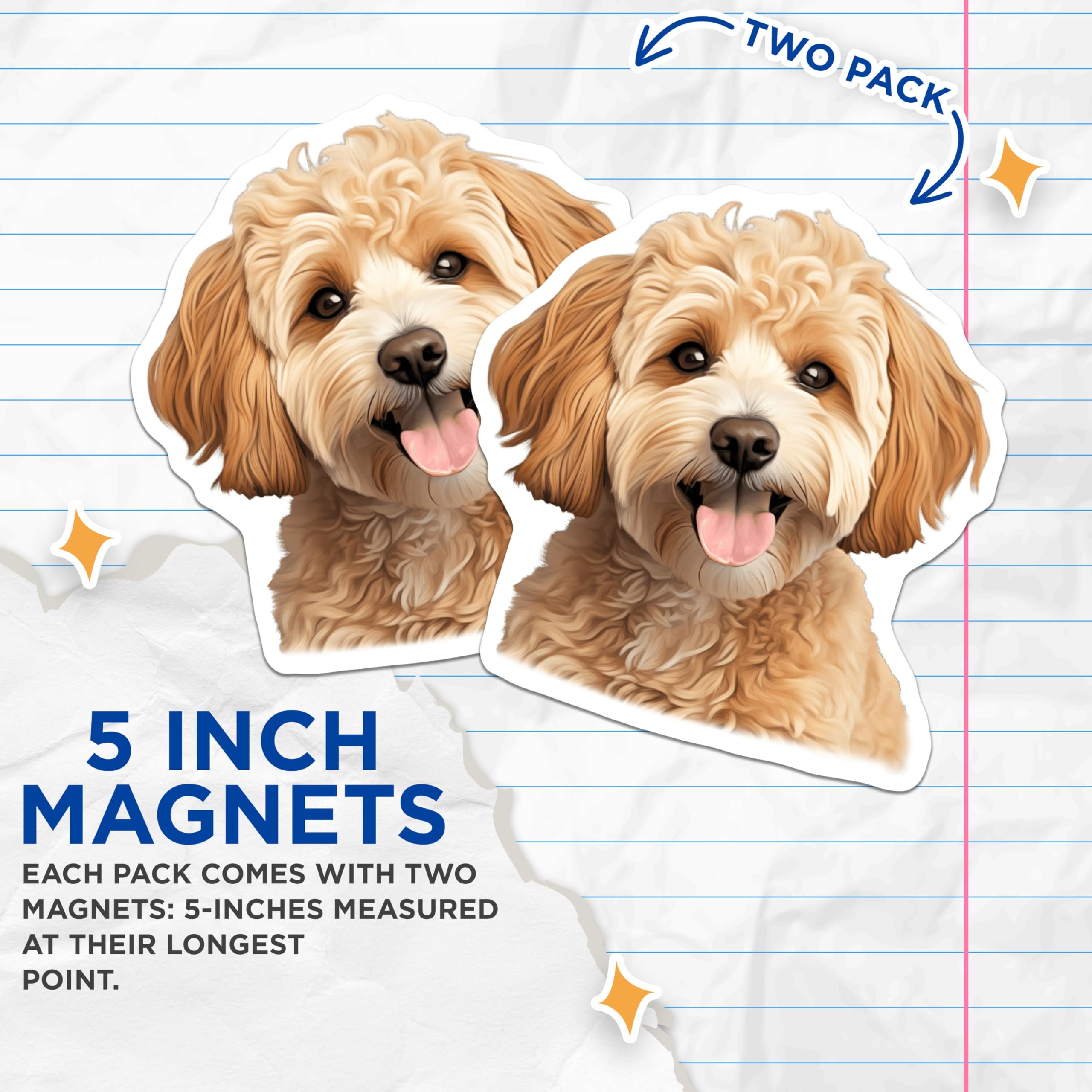 (2 Pack) Adorable Doodle Dog Magnets - Happy Puppy Refrigerator Decor - Pet Owner Kitchen Art - 5 Inches On Longest Side - Thick Durable Magnet - Made in USA - MAG27686