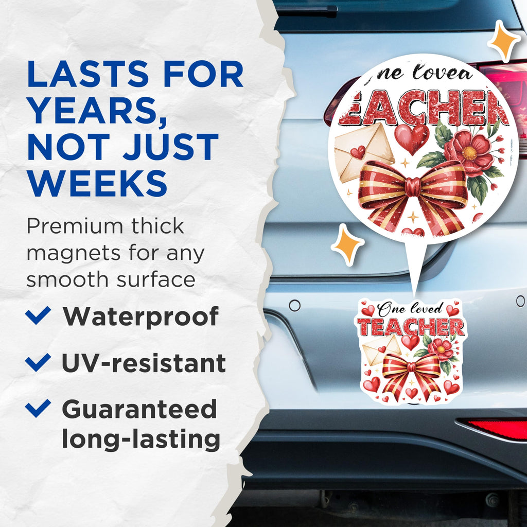 (2 Pack) Teacher Appreciation Magnets - One Loved Teacher - Teacher Decor - 5" On Longest Side - Premium Magnet - for Cars, Refrigerators, Toolboxes, Lockers - Made in USA - MAG17094