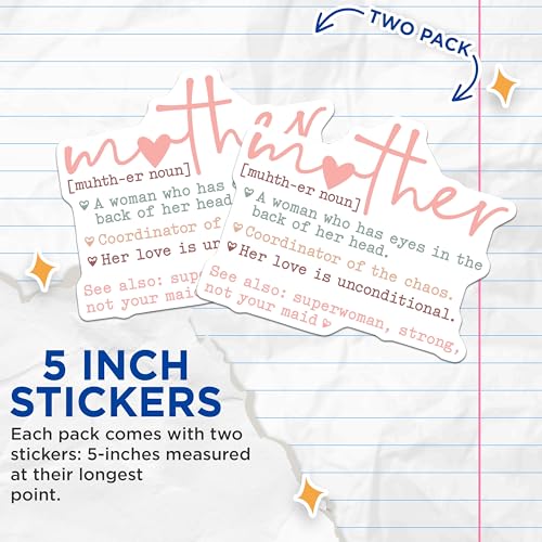(2 Pack) Mother Definition Stickers - Inspirational Quote - Home Decal - Motivational Phrase - 5" On Longest Side - Sticks to Smooth Flat Surfaces - Made in USA - BMCS7056