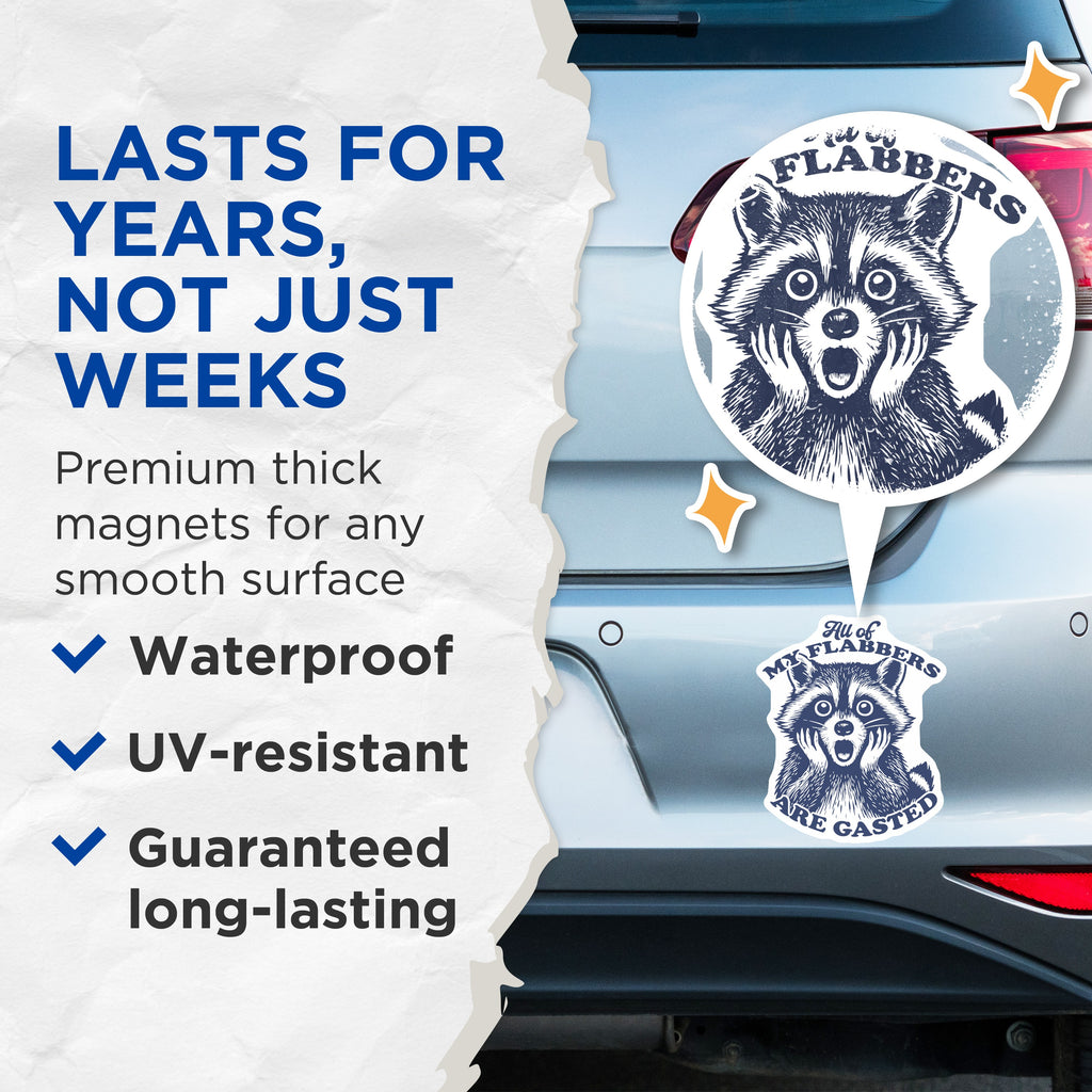 (2 Pack) Flabbergasted Raccoon Magnets - Funny Meme Animal - Quirky Fridge Locker Decor - 5 Inches On Longest Side - Thick Durable Magnet - Made in USA - MAG39638