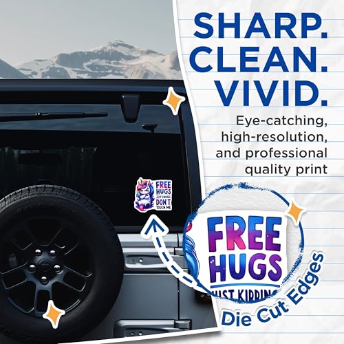 (2 Pack) Free Hugs Just Kidding Stickers - Don't Touch Me - Funny Unicorn - 5" On Longest Side - Sticks to Smooth Flat Surfaces - Made in USA - BMCS7969